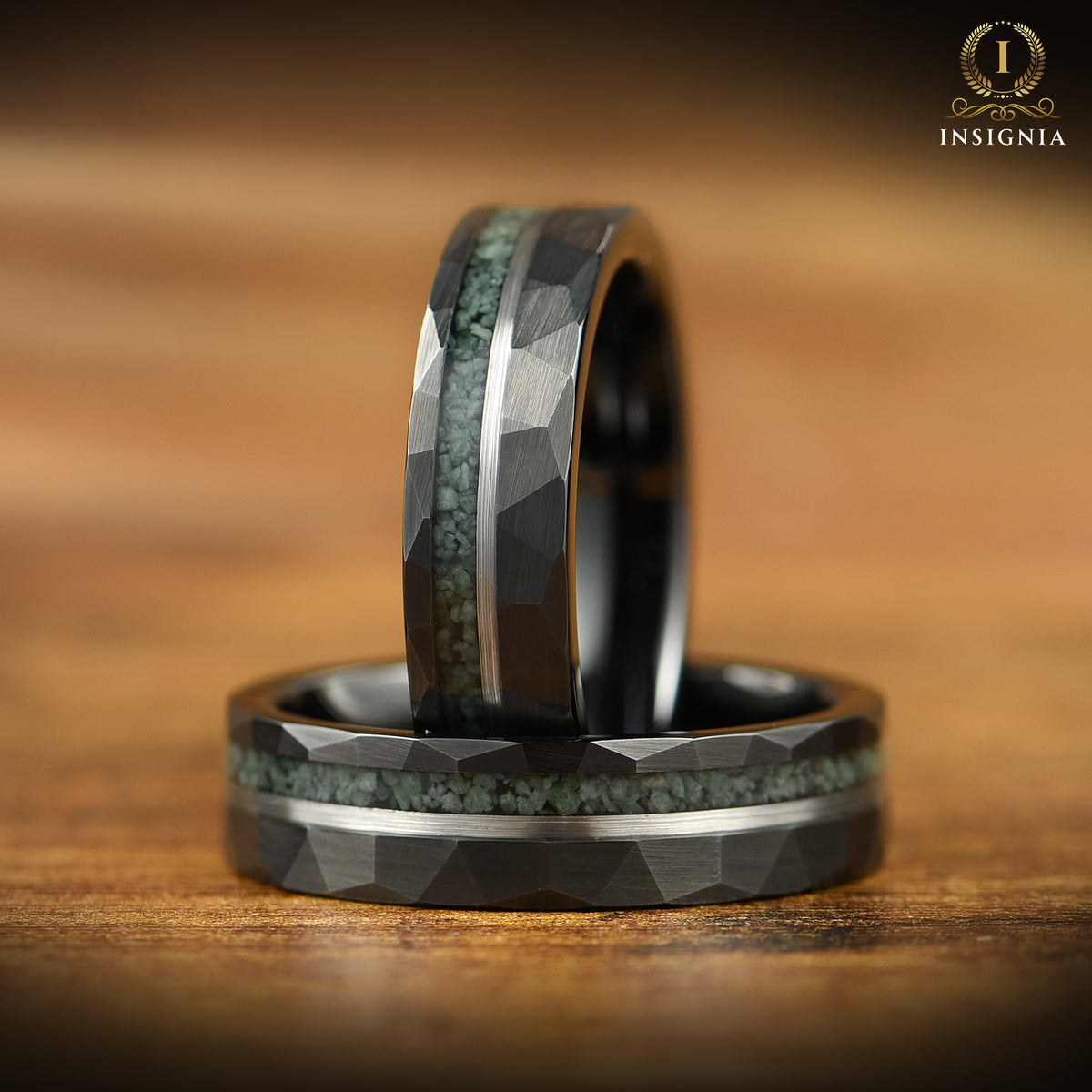 MOSS AGATE WEDDING RING BLACK TUNGSTEN UNISEX (6MM)