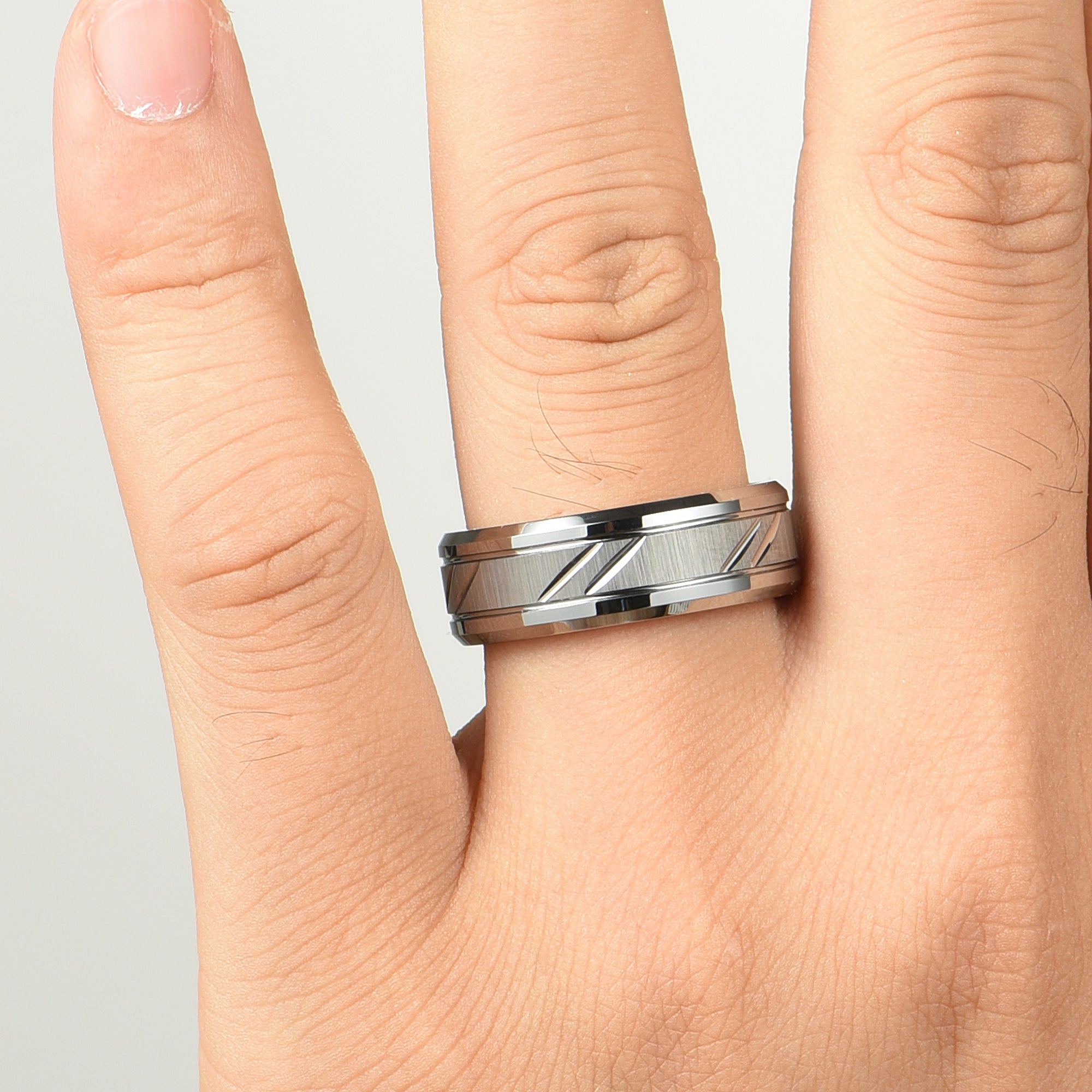 COUPLE RINGS TUNGSTEN SET - CHEVRON-CUT SANDBLAST DESIGN