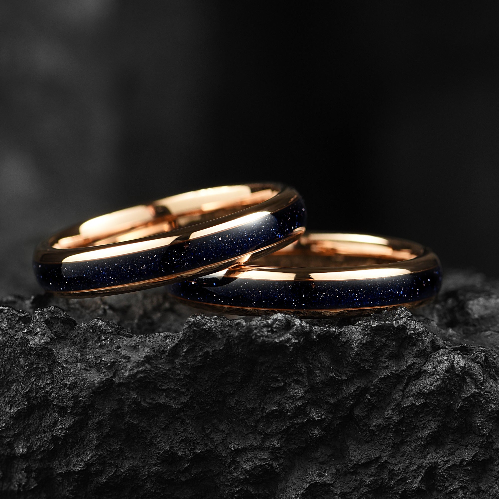Blue Sandstone & Tungsten Carbide Ring Rose Gold for Women