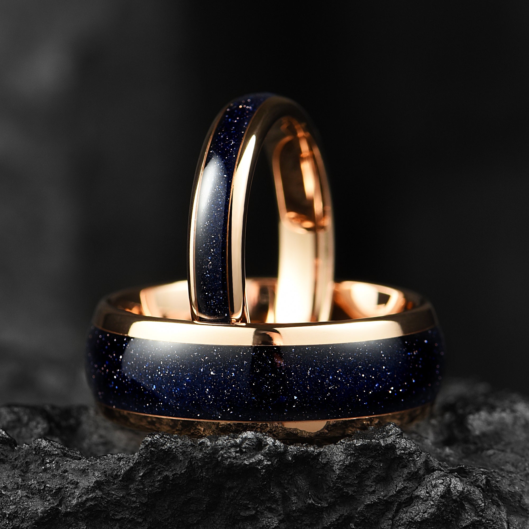 Blue Sandstone & Tungsten Carbide Ring Rose Gold for Women