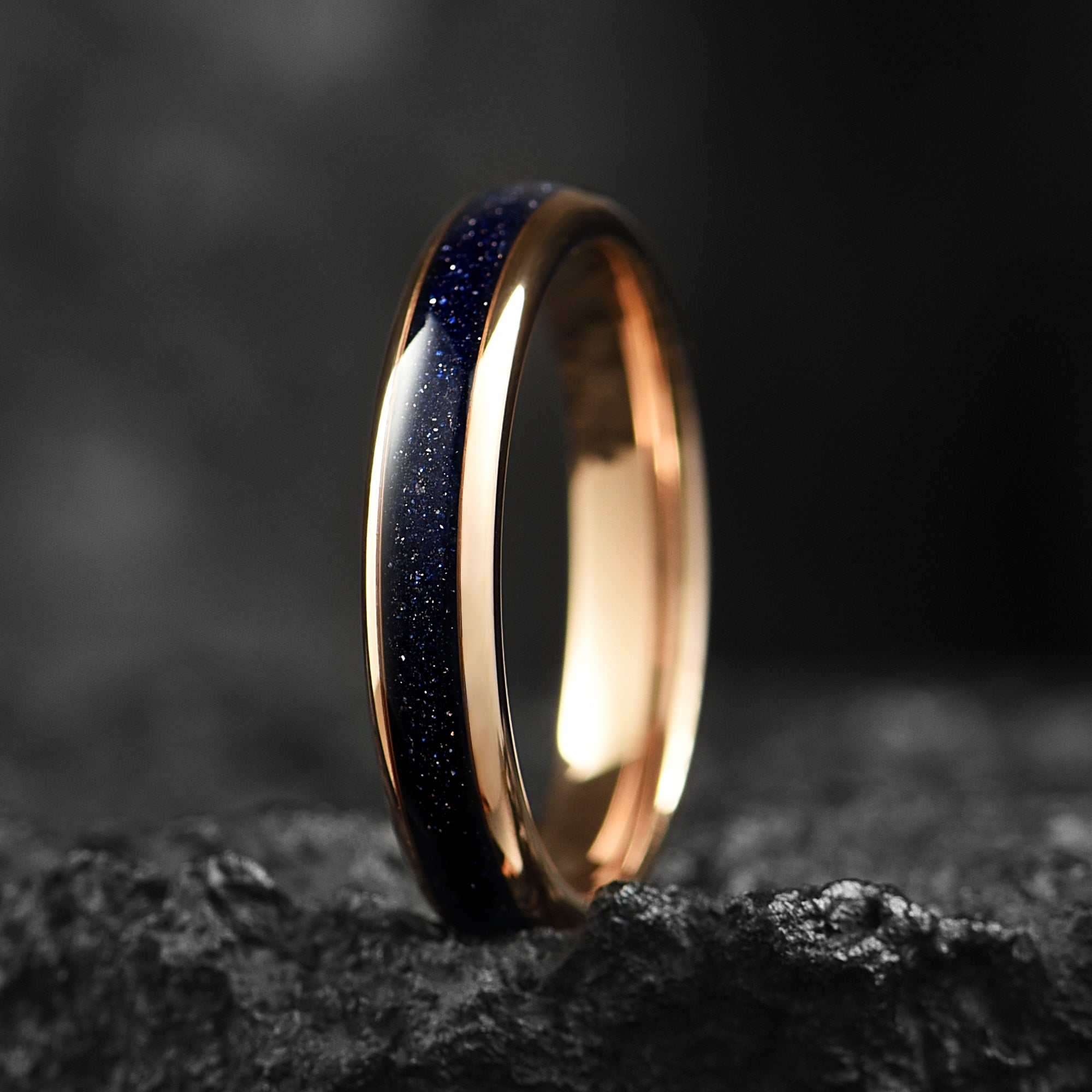 Blue Sandstone & Tungsten Carbide Ring Rose Gold for Women
