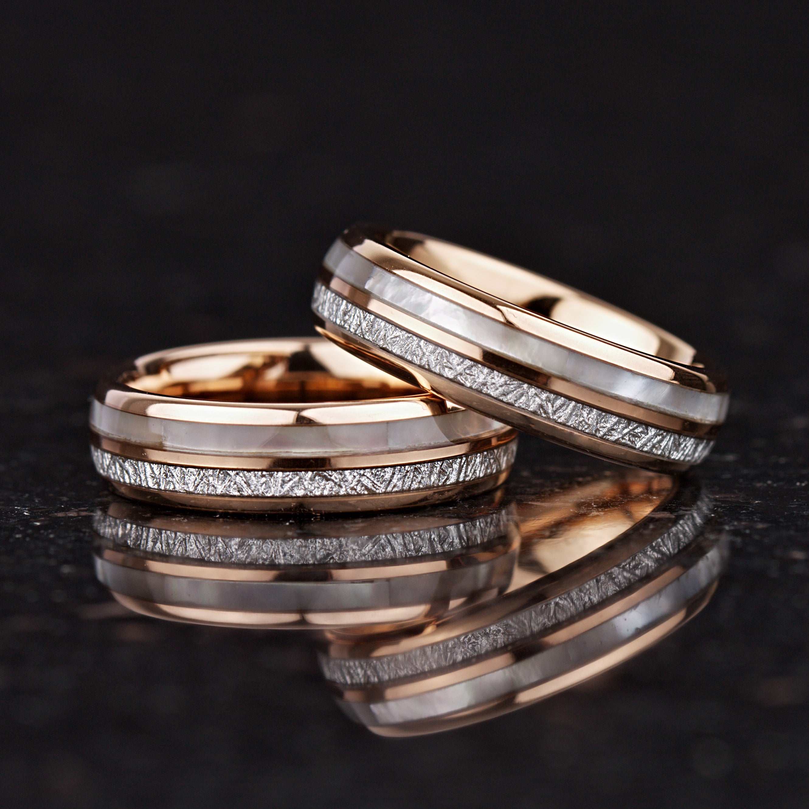 WOMEN WEDDING RING MOTHER OF PEARL METEORITE TUNGSTEN