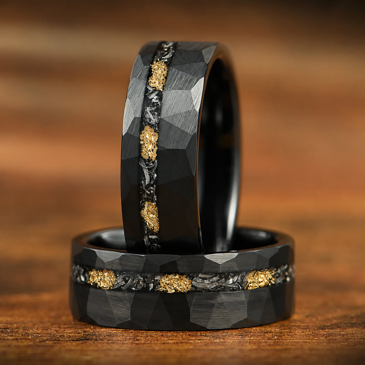 WEDDING RING FOR MEN REAL METEORITE & GOLD LEAF (8MM)