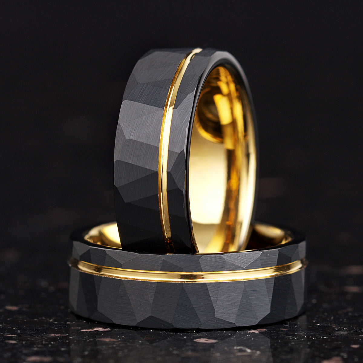 Alliance en or – tungstène noir avec âme en or poli 6 mm unisexe