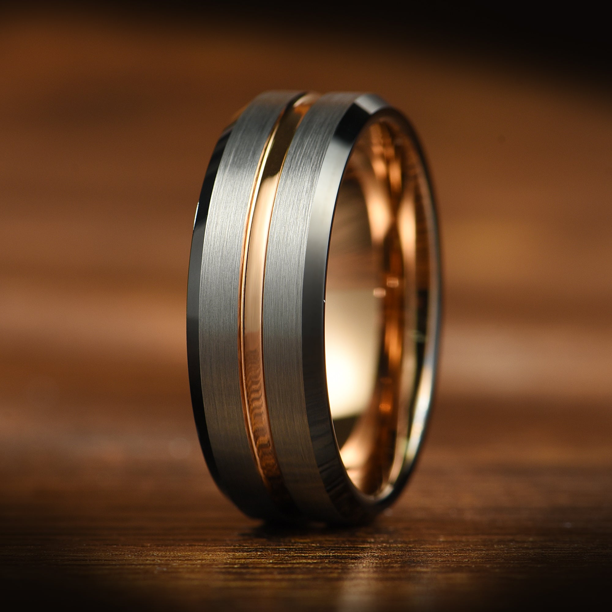 HIS AND HERS MATCHING TUNGSTEN SET – SILVER, ROSE GOLD & BLACK EDGES