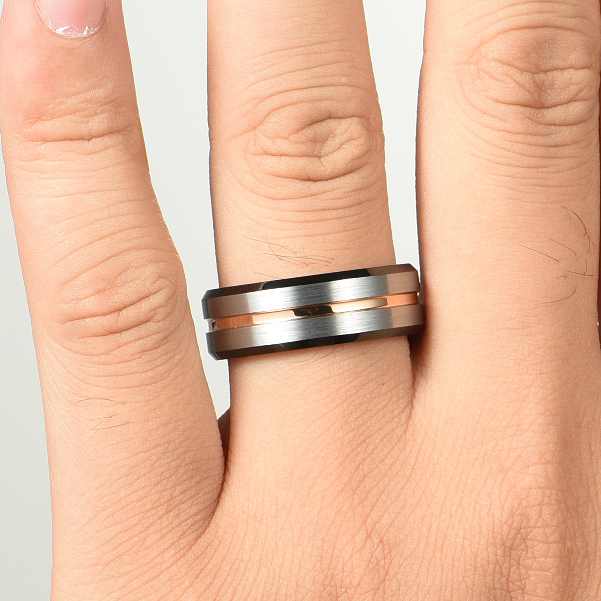 HIS AND HERS MATCHING TUNGSTEN SET – SILVER, ROSE GOLD & BLACK EDGES