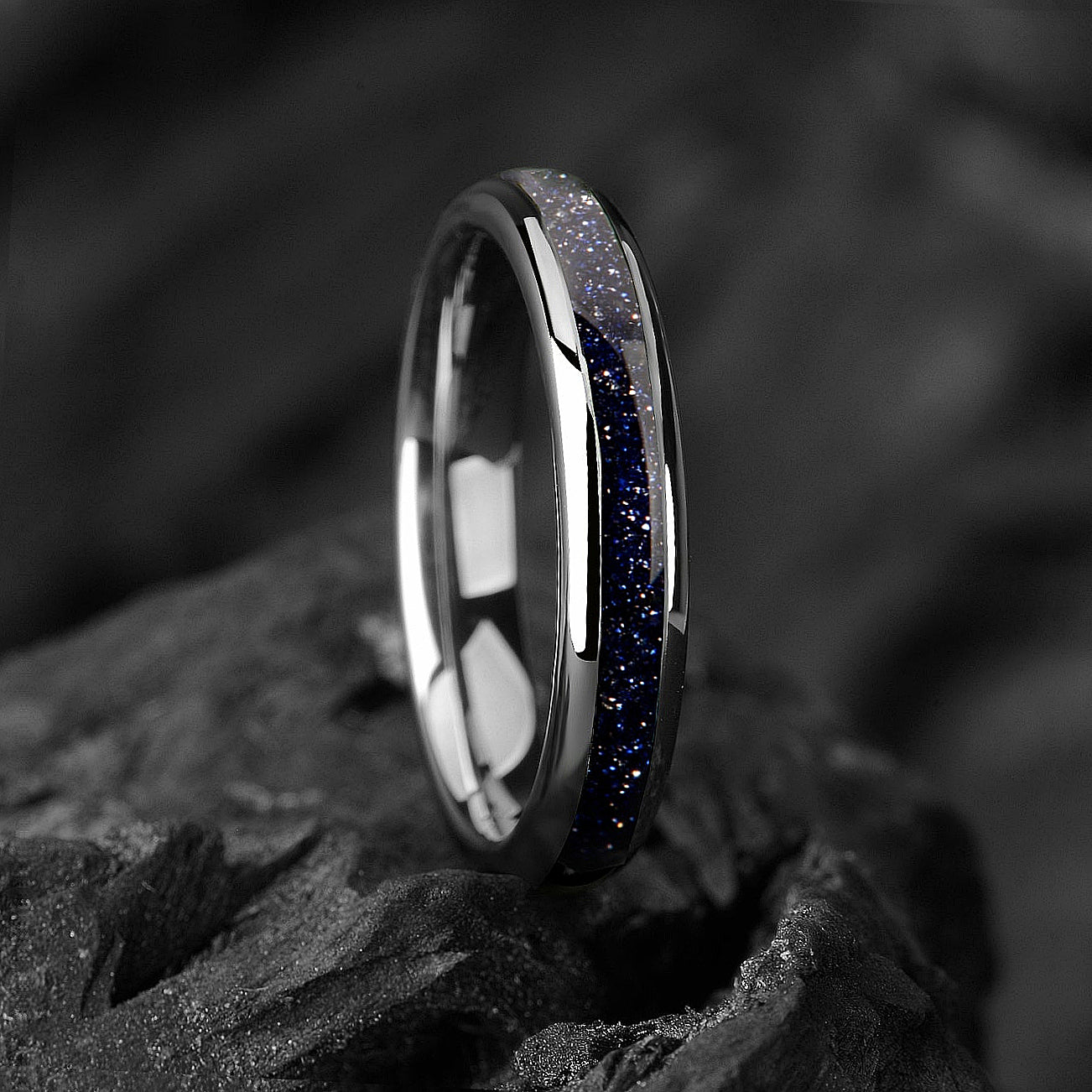 Band Womens Rings Silver Tungsten Top View
