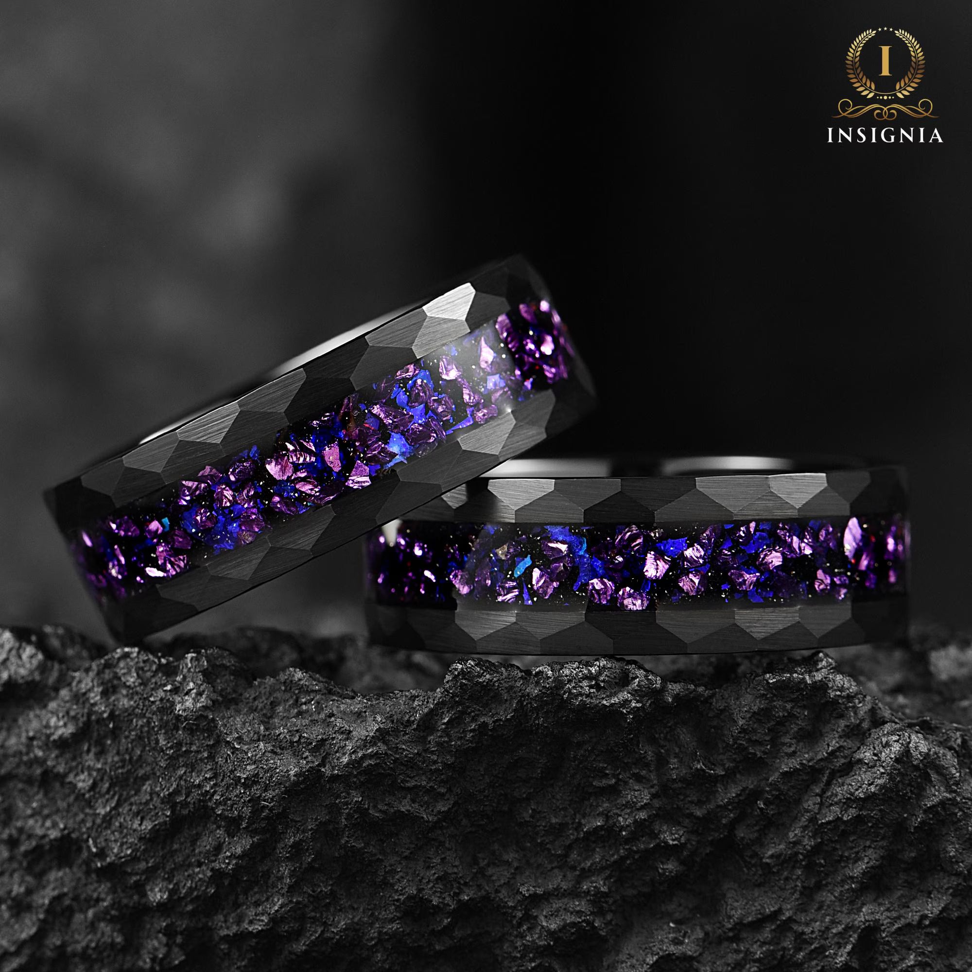 Black Male Rings Tungsten Galaxy Angle View