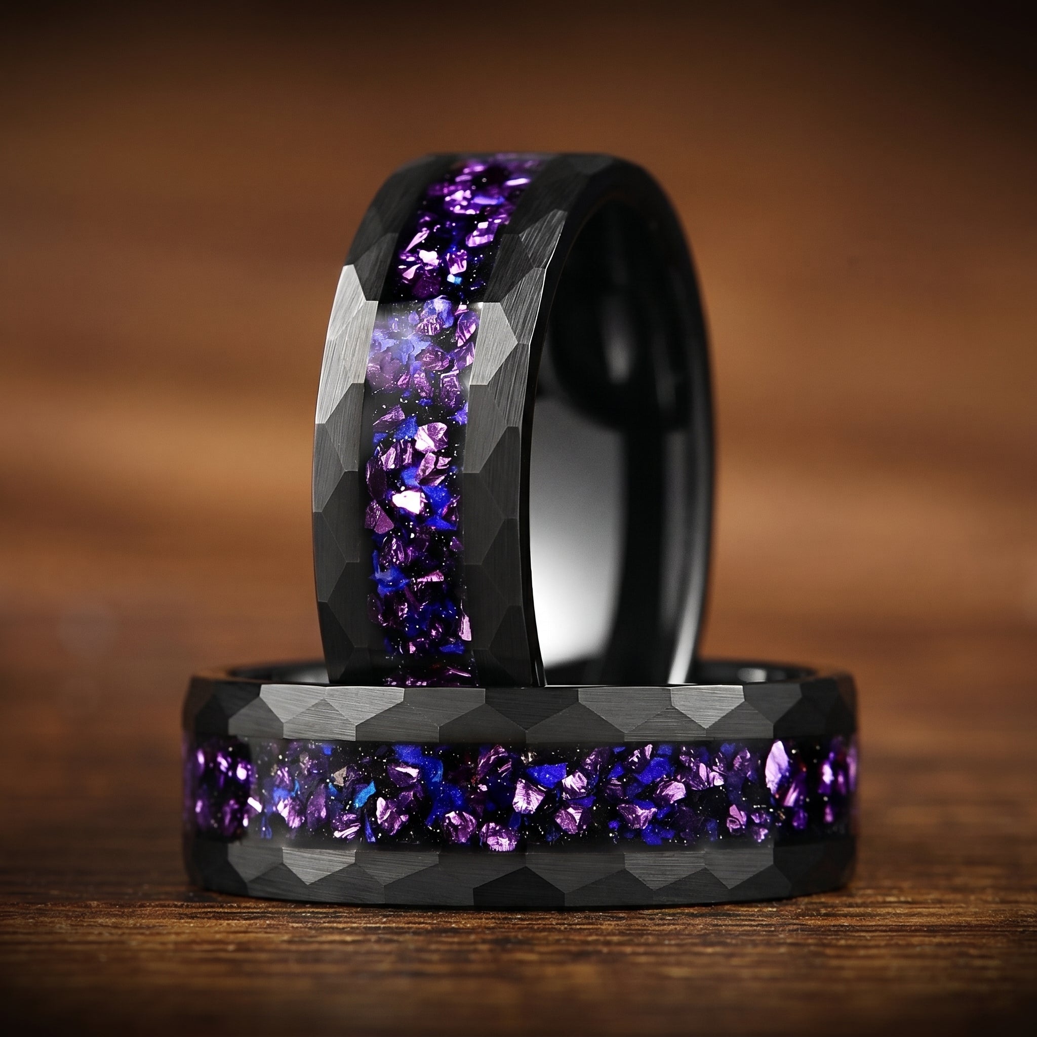 Black Male Rings in Tungsten with Galaxy Design Left View