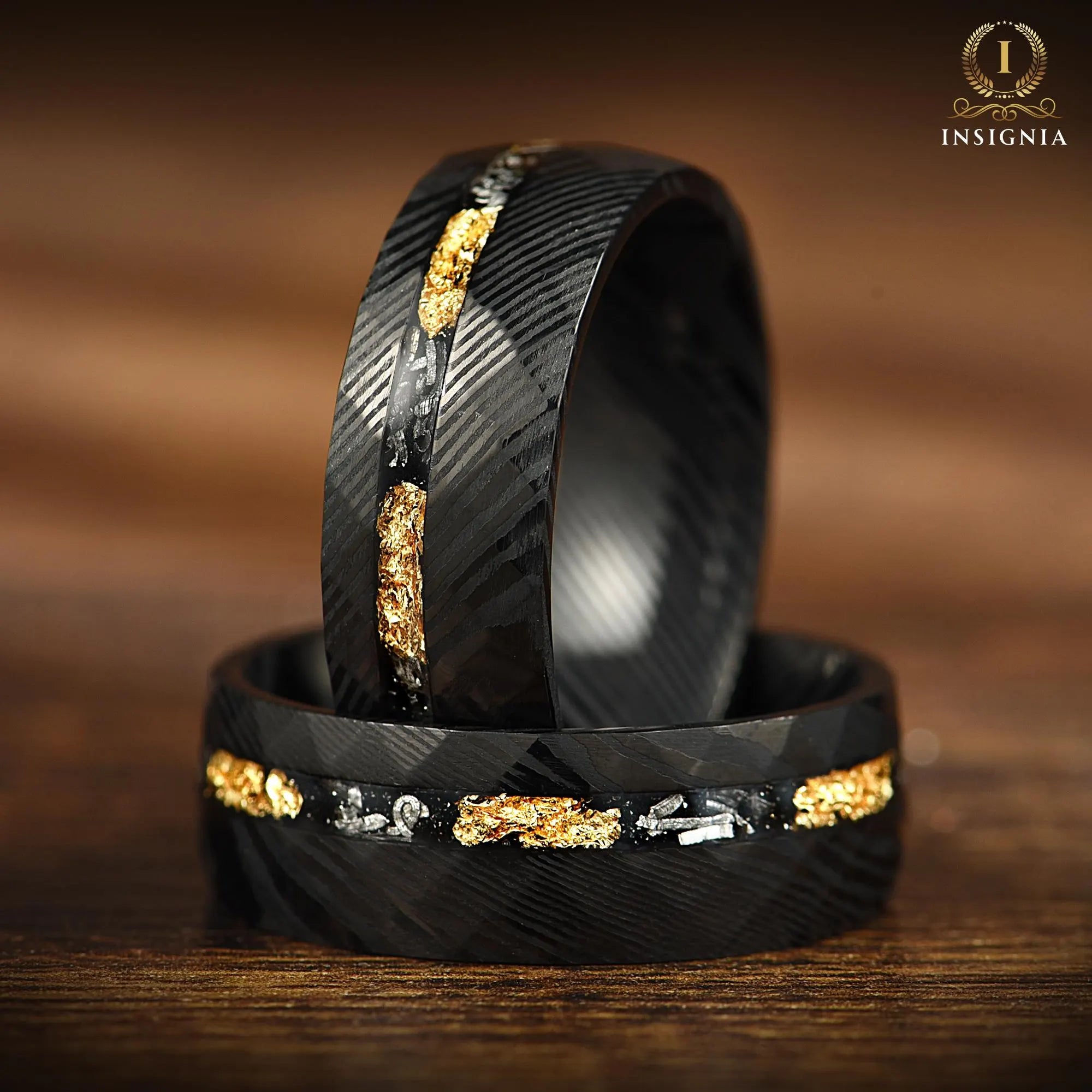 Black Marriage Rings Damascus Closeup View