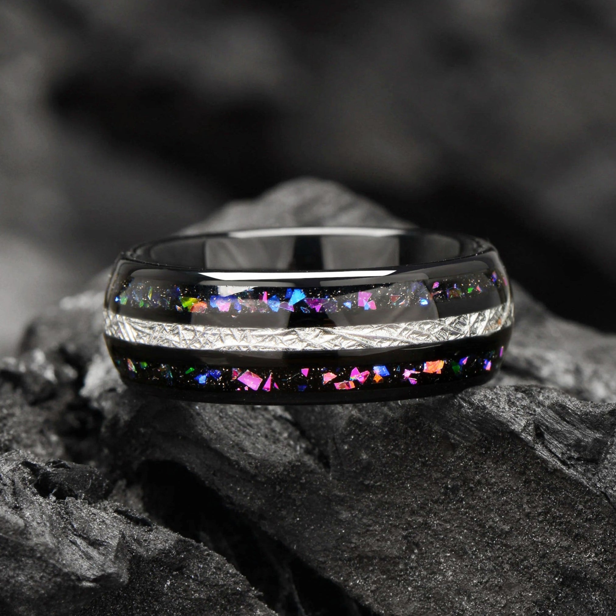 Black Opal Ring Mens Tungsten Angle View
