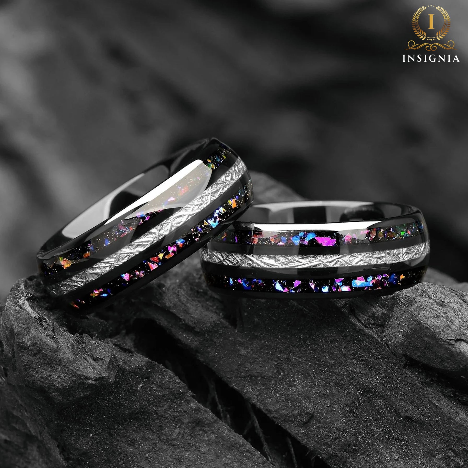 Black Opal Ring Mens Tungsten Close Up View
