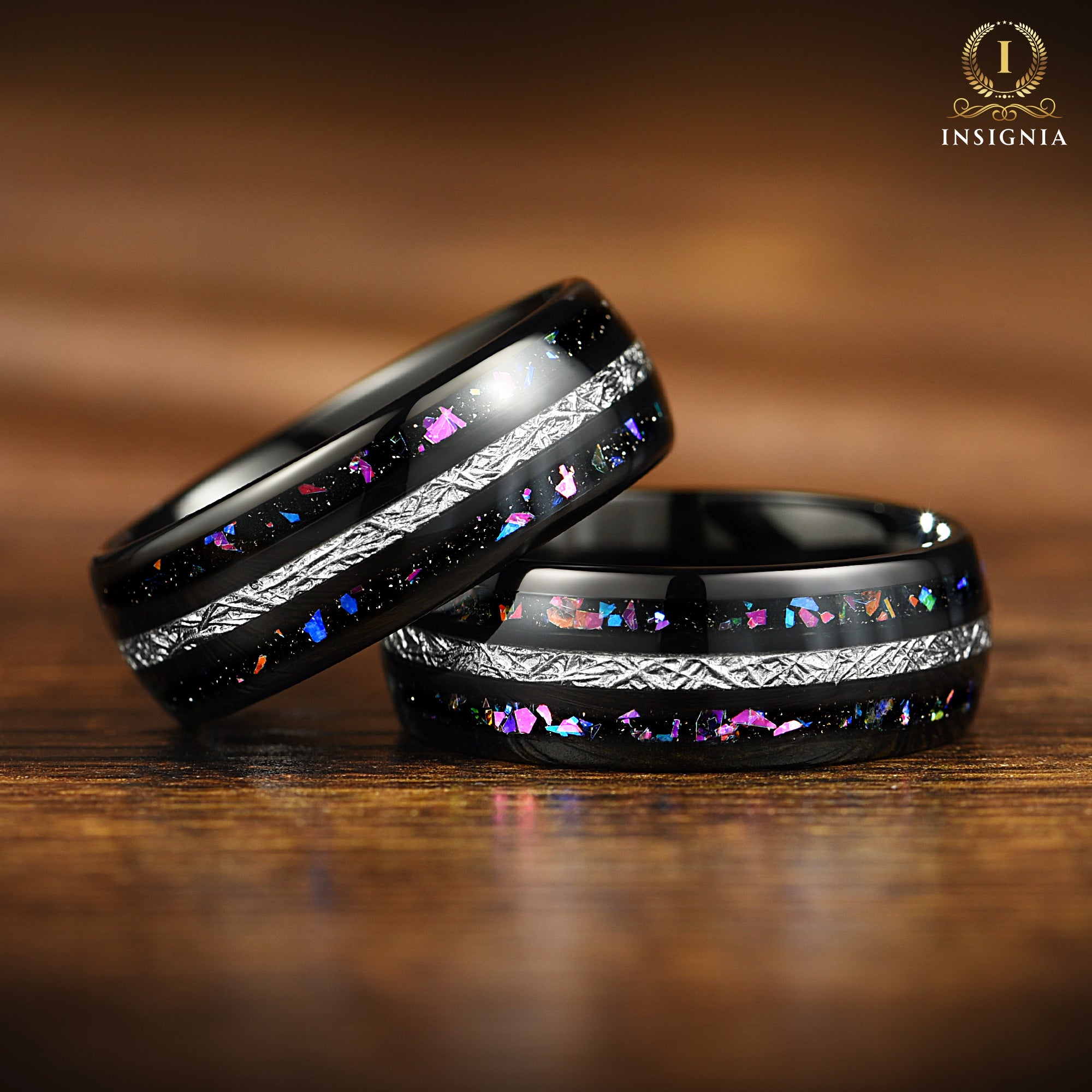 Black Opal Ring Mens Tungsten Close Up View