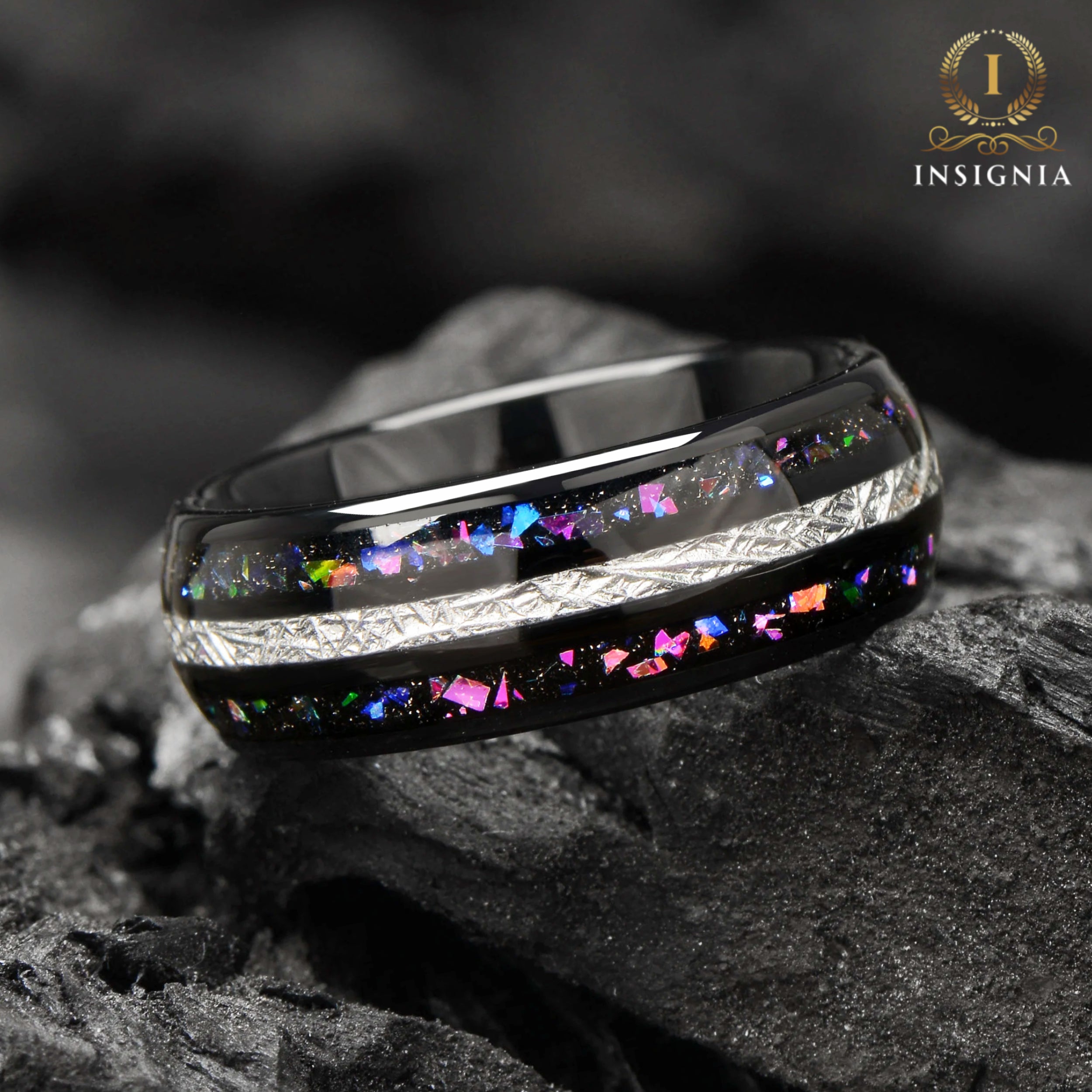 Black Opal Ring Mens Tungsten Main View