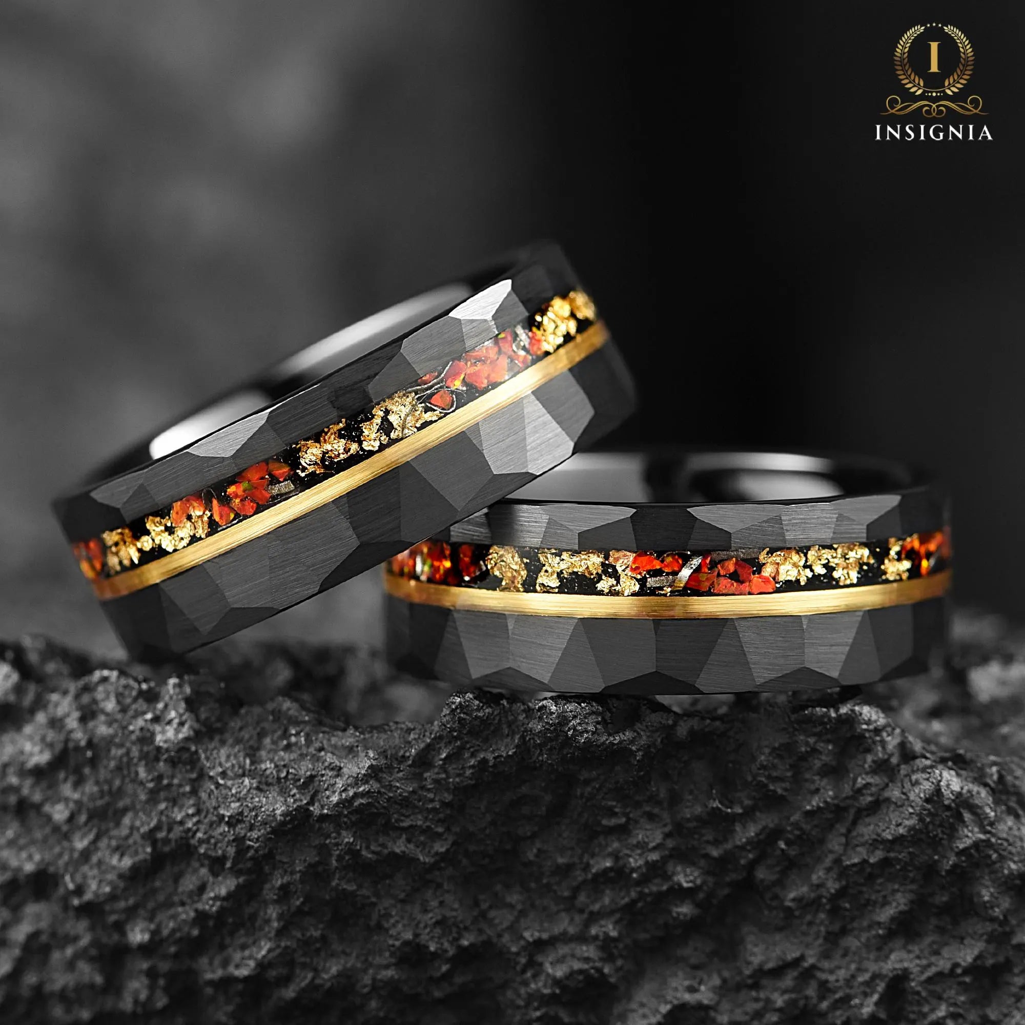 Black Ring Wedding Band Meteorite Horizontal View