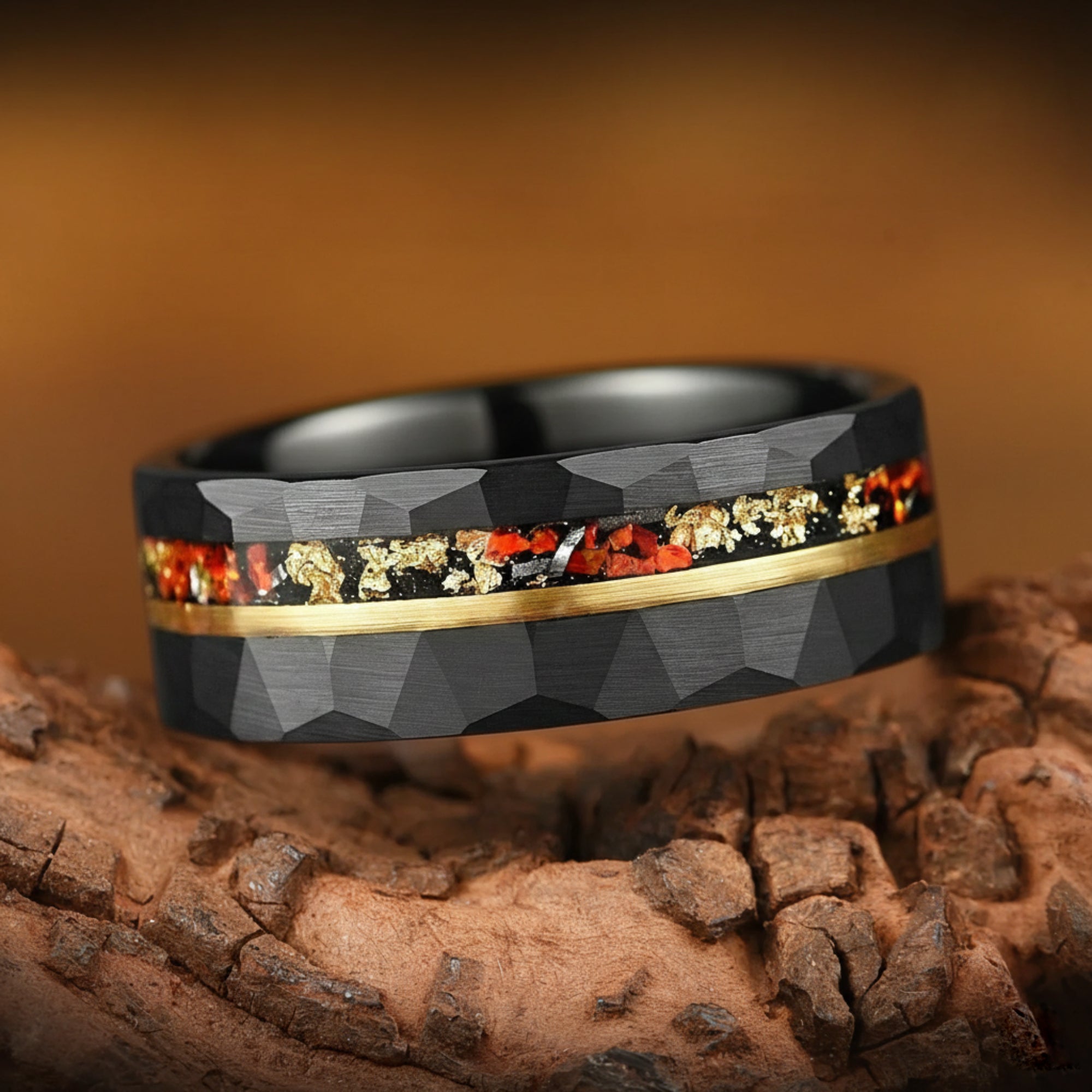 Black Ring Wedding Band Meteorite Main View