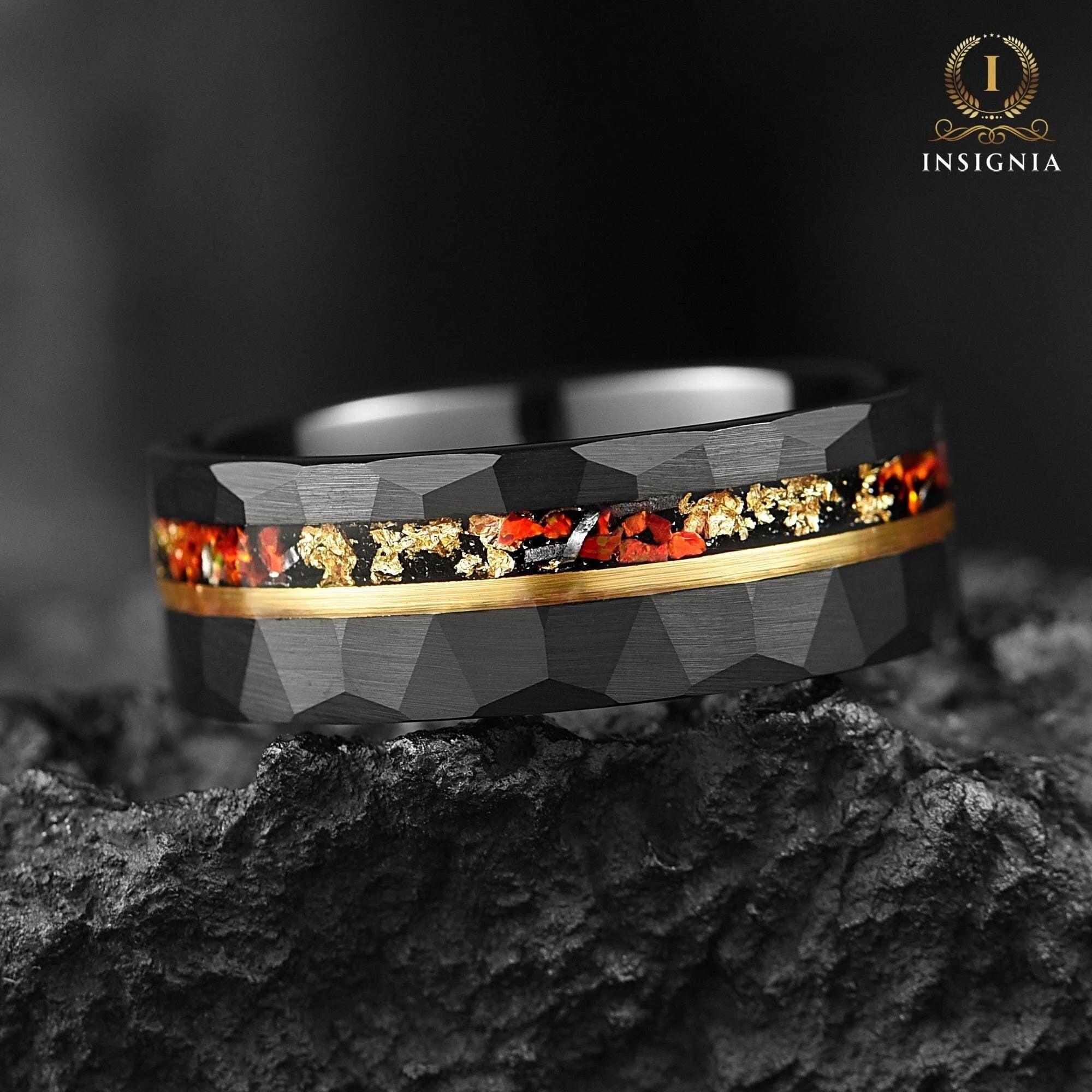 Black Ring Wedding Band Meteorite Main View
