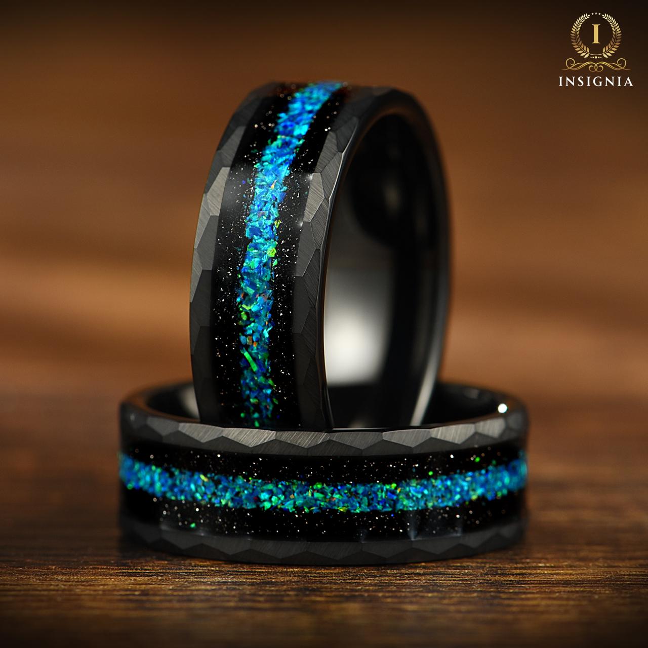 Black Wedding Band Rings Tungsten Angle View