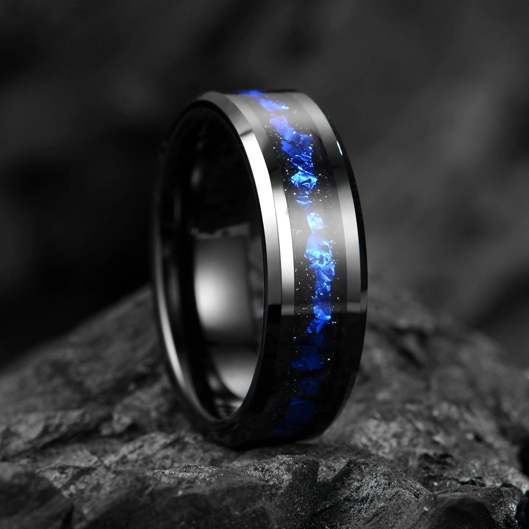 Black Wedding Band Tungsten Close Up View
