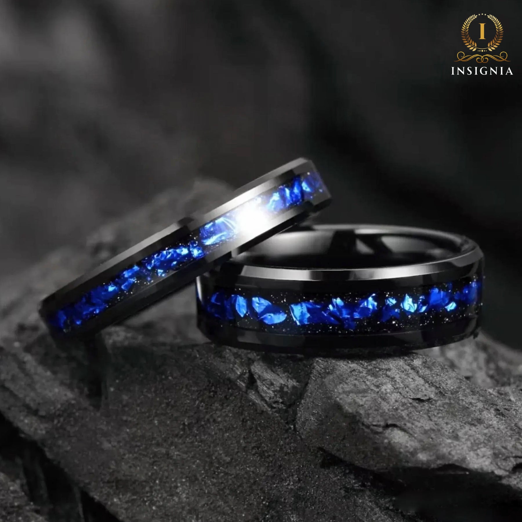 Black Wedding Band Tungsten Couple View