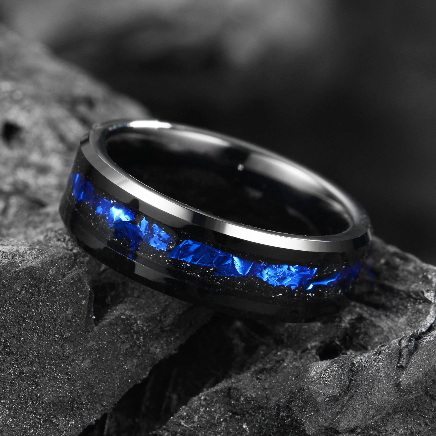 Black Wedding Band Tungsten Top View