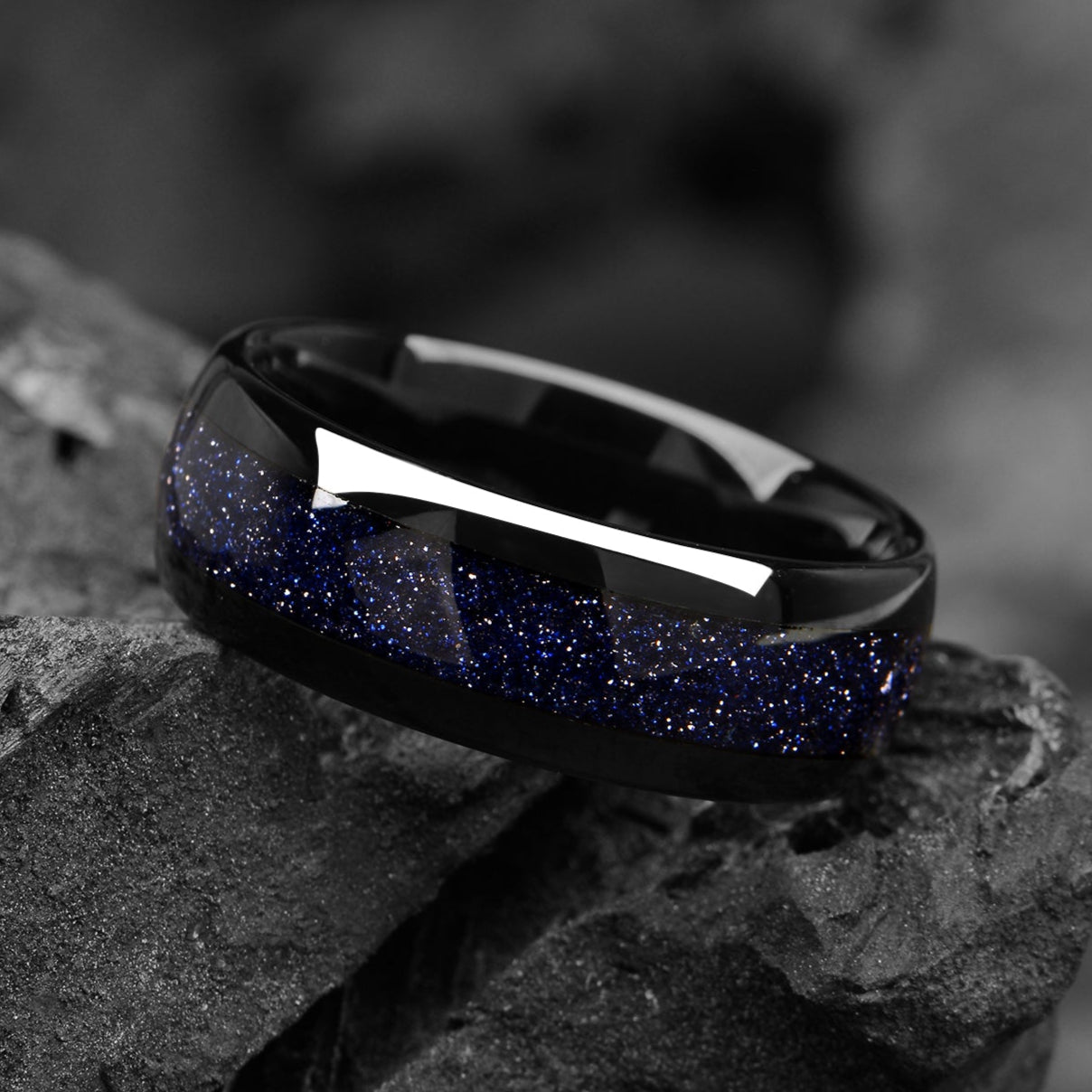 Black Wedding Bands Galaxy Closeup View