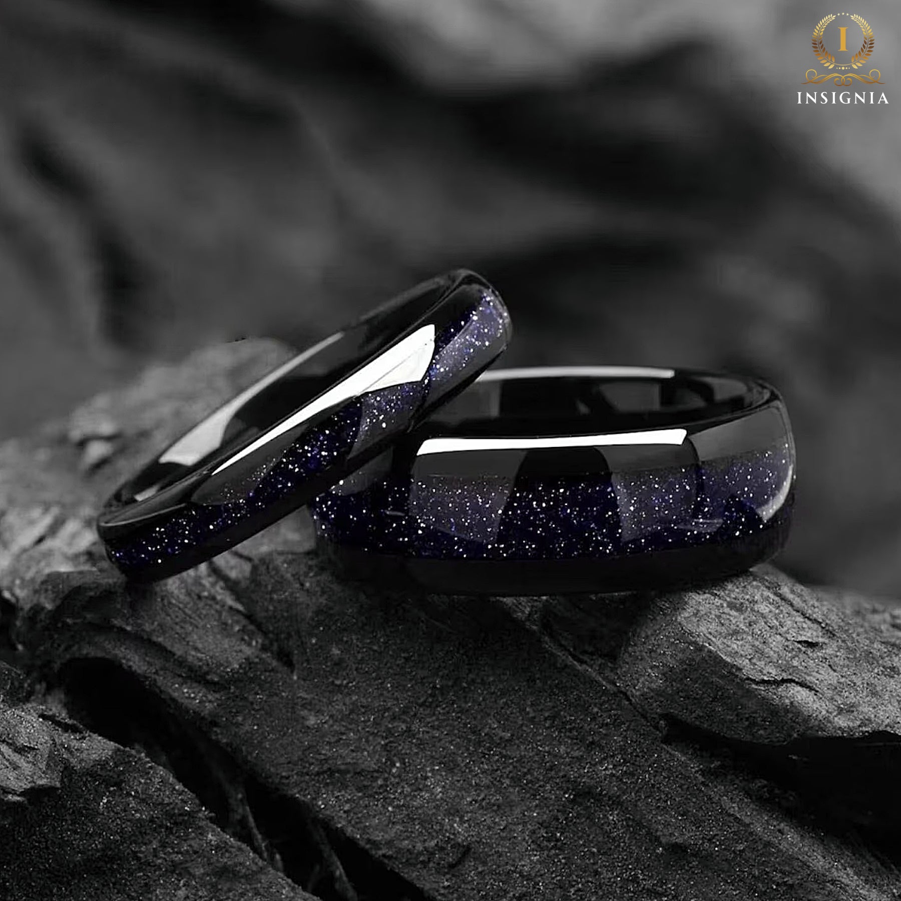 Black Wedding Bands Galaxy Couple Angle View