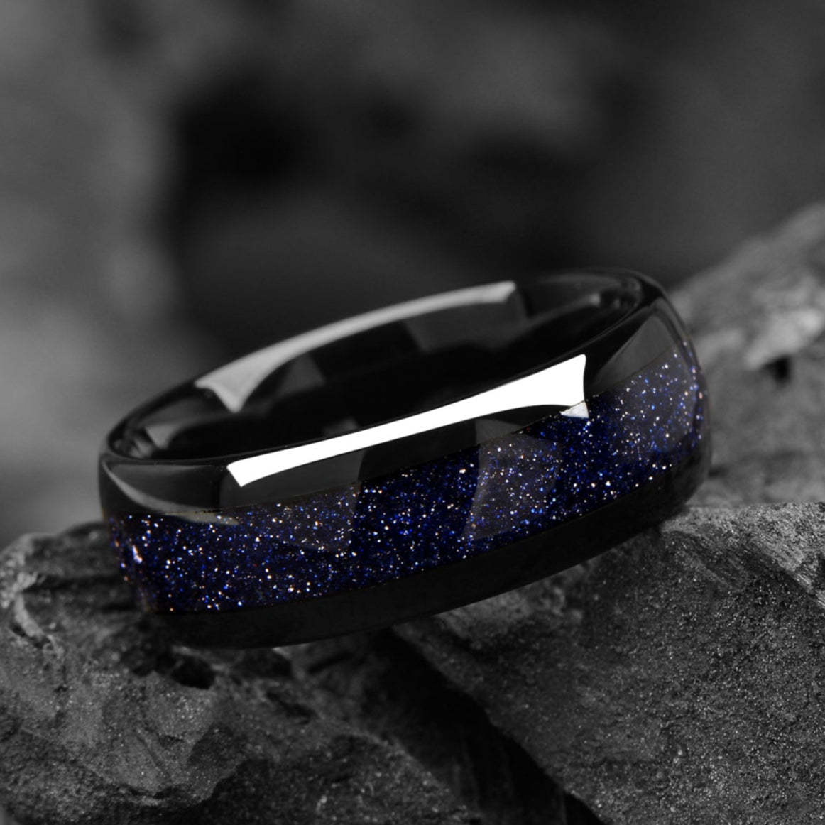 Engraved Black Wedding Bands For Him Unique Galaxy Ring