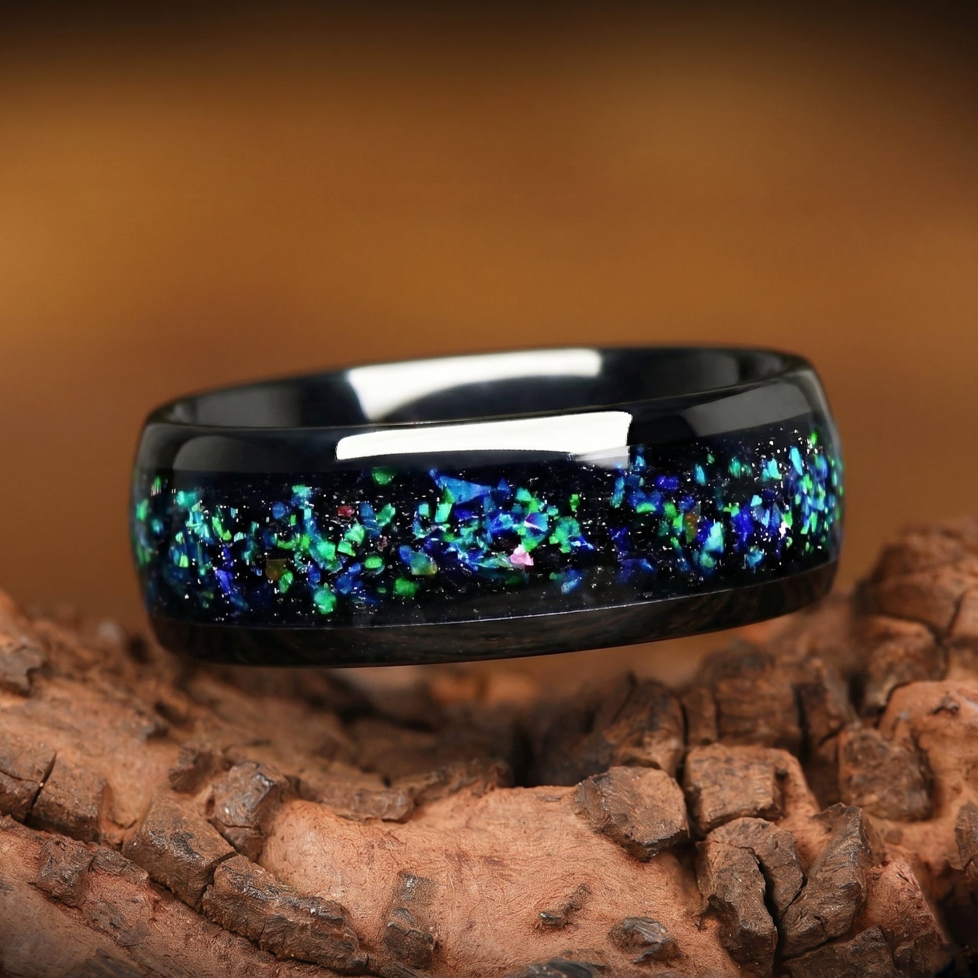 Black Wedding Rings Men Opal Main View