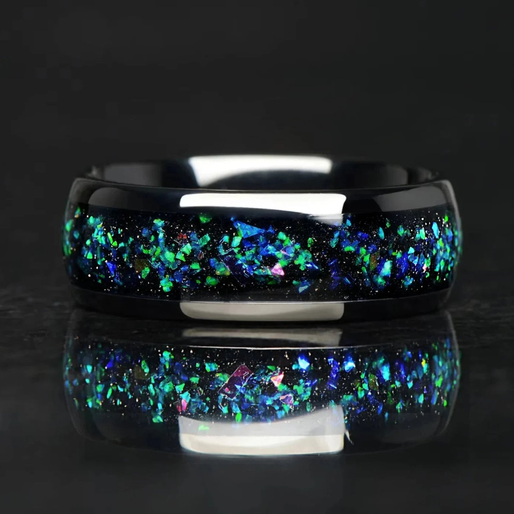 Black Wedding Rings Men Opal Main View