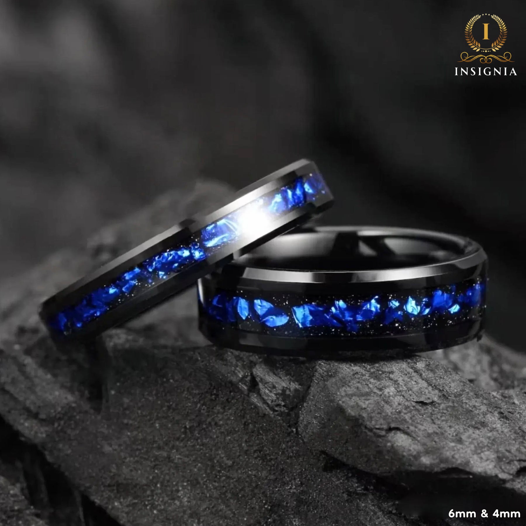 Personalised Couple Rings Black Promise Set Nebula Inspired!