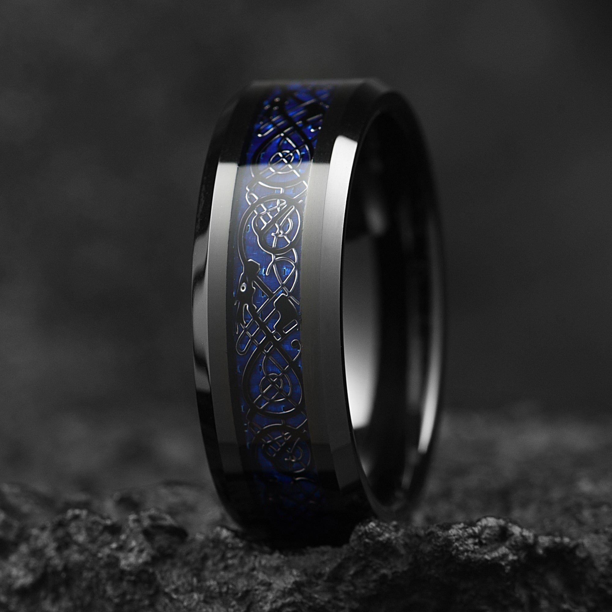 Couple Rings Cheap Celtic Wedding Sets in Black Profile View