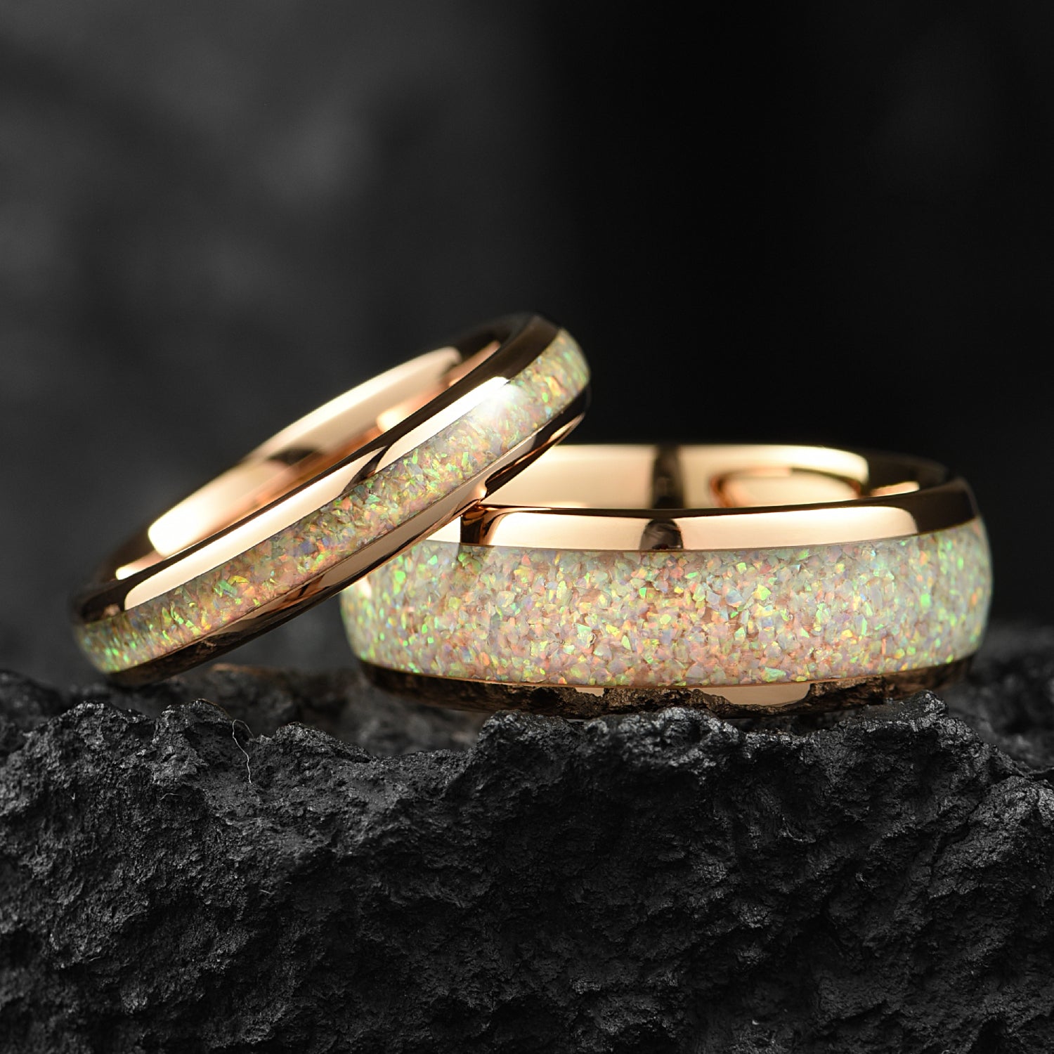 Couple Rings Rose Gold Wedding Sets with Fire Opal Main View