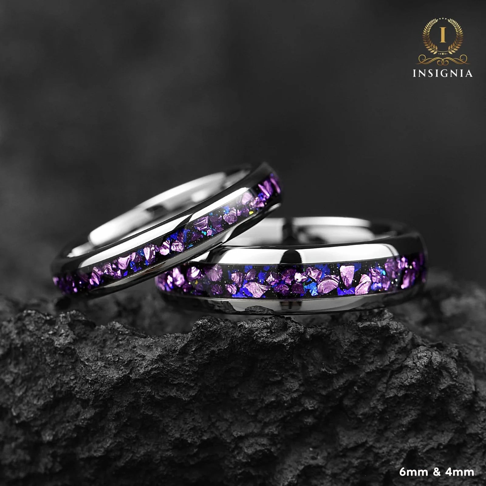 Couple Rings Silver Promise Set in Pulsar Nebula Design Main View