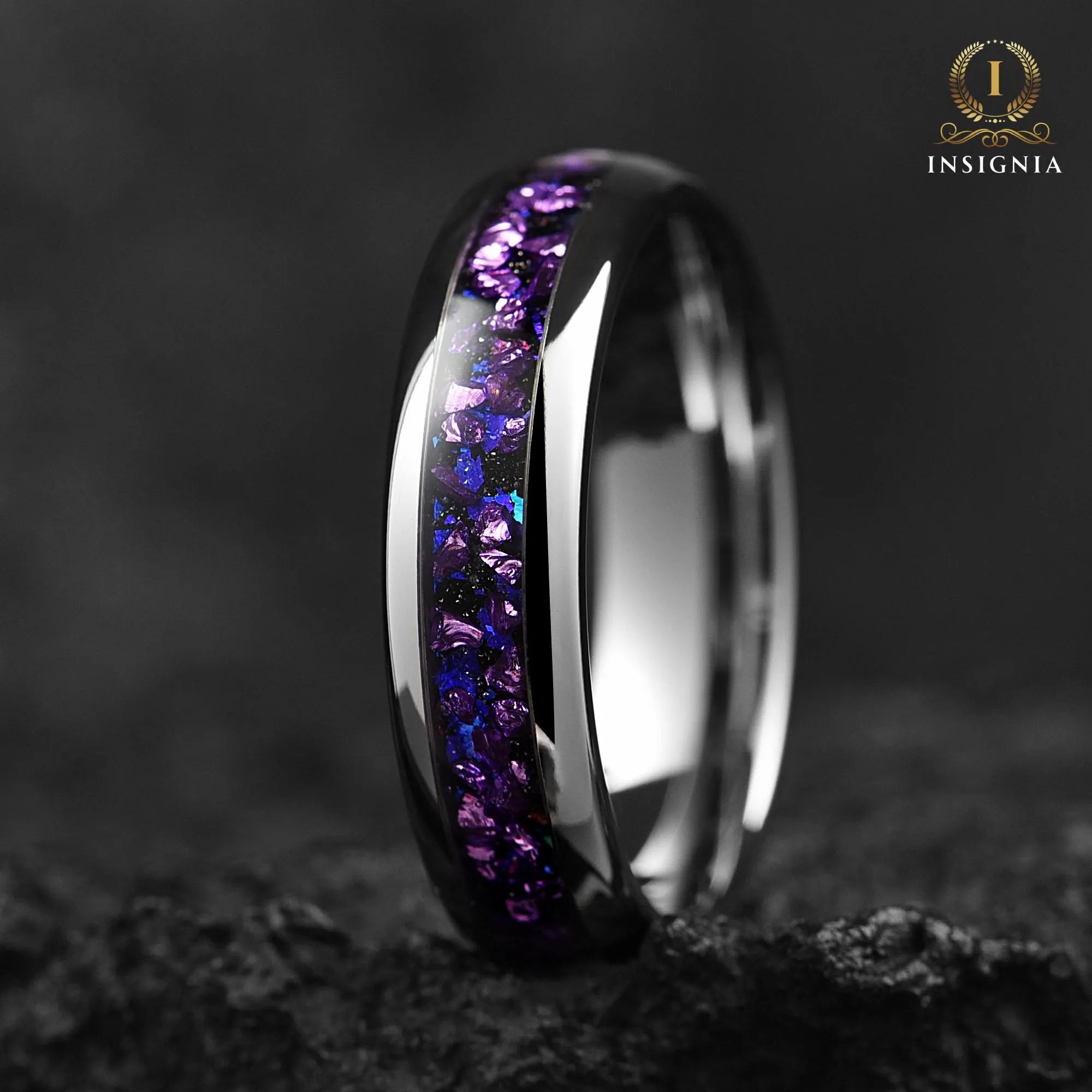 Couple Rings Silver Promise Set in Pulsar Nebula Design Profile View