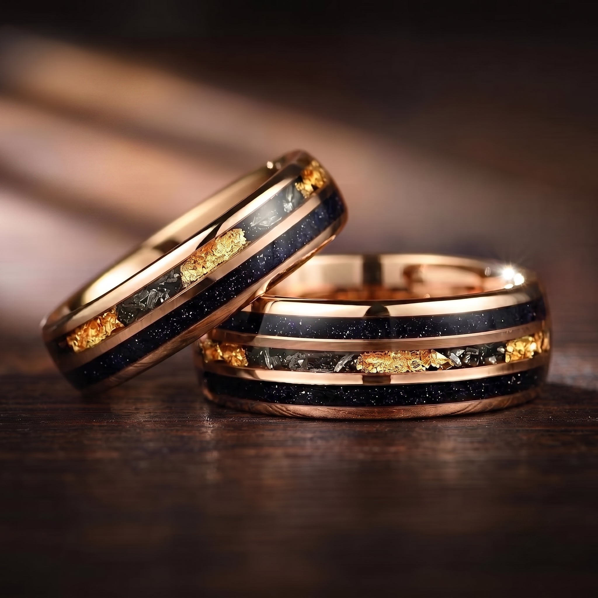 Couple Rings Wedding Set in Rose Gold Galaxy Design Couple Set View