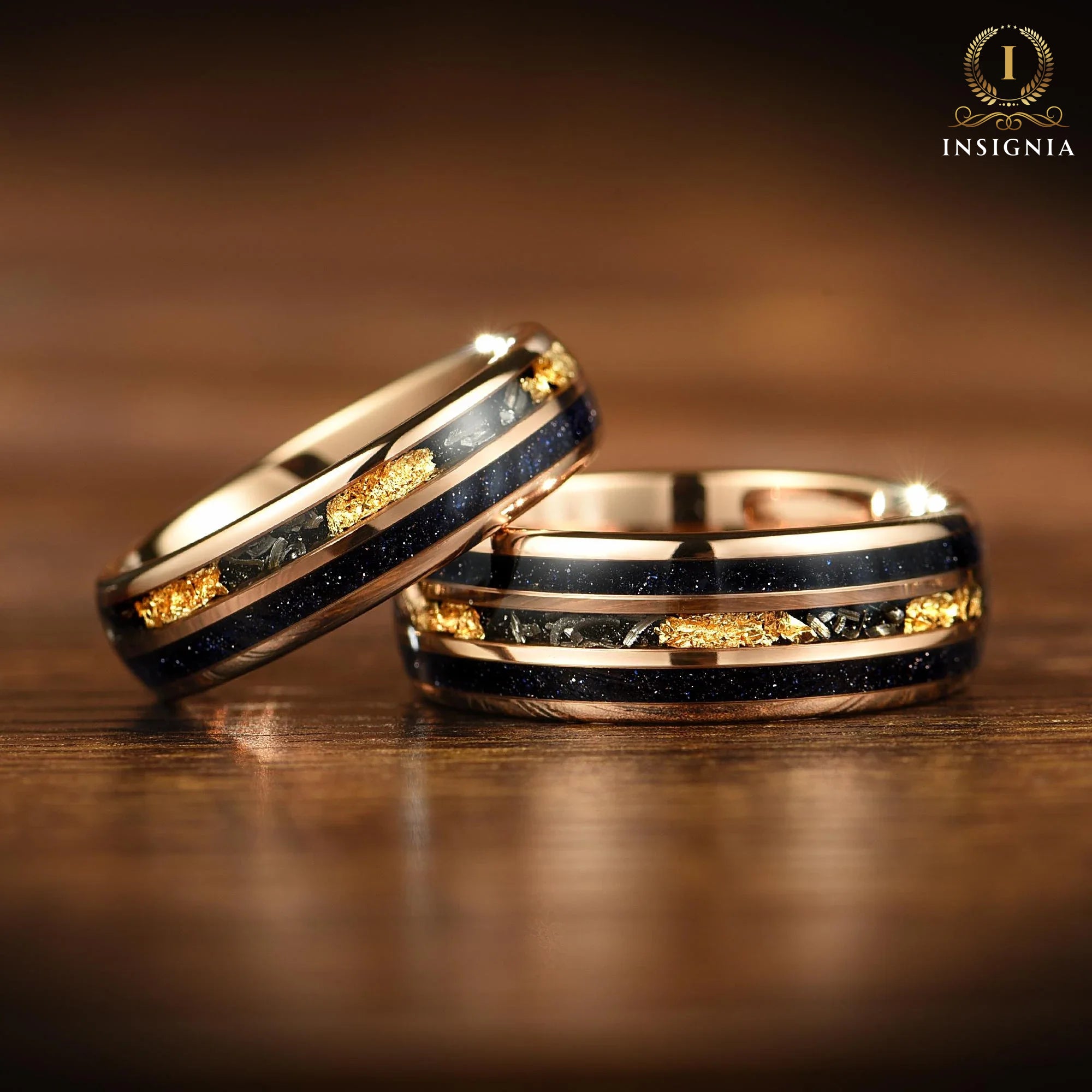 Couple Rings Wedding Set in Rose Gold Galaxy Design Main View