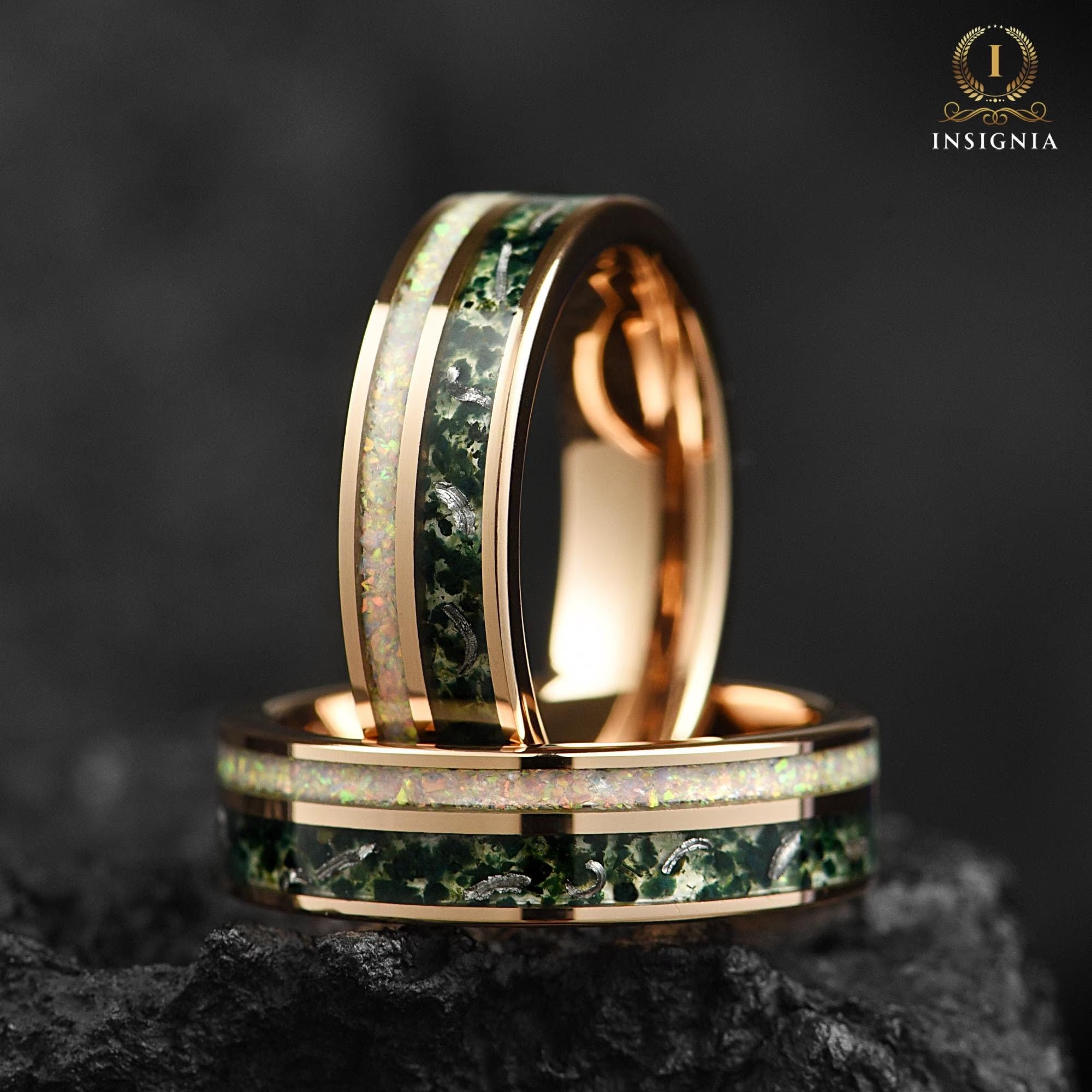 Female Wedding Bands Moss Agate Main View