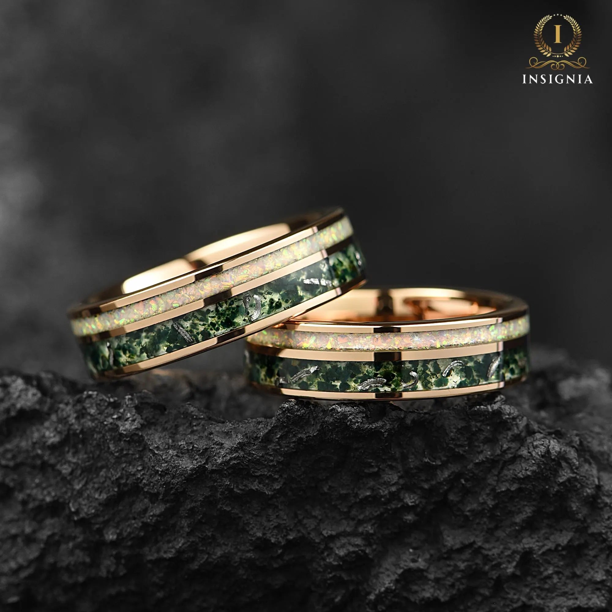 Female Wedding Bands Moss Agate Side View