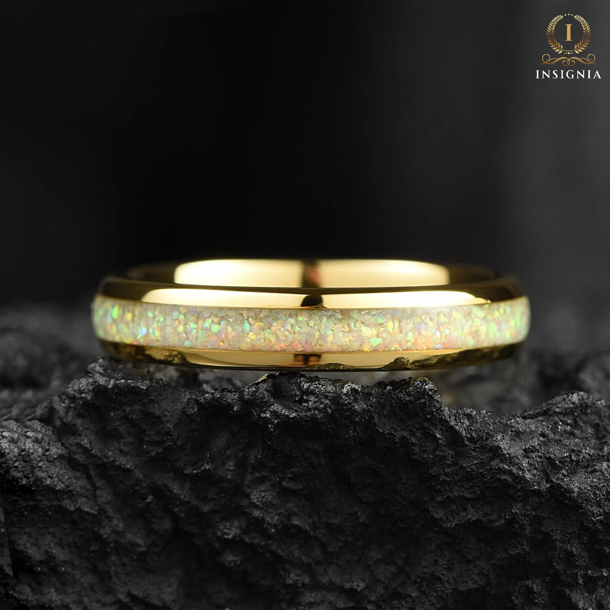 Female Wedding Rings Gold Opal Detail View