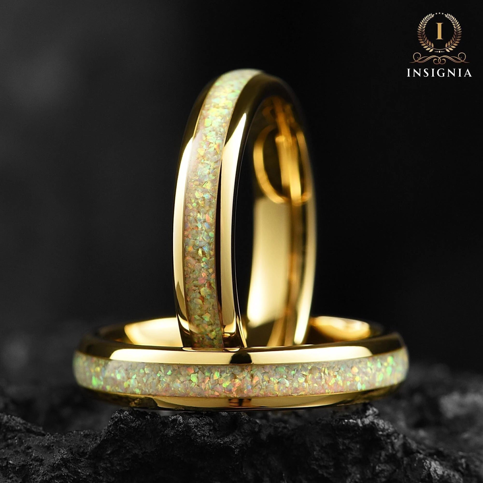 Female Wedding Rings Gold Opal Main View