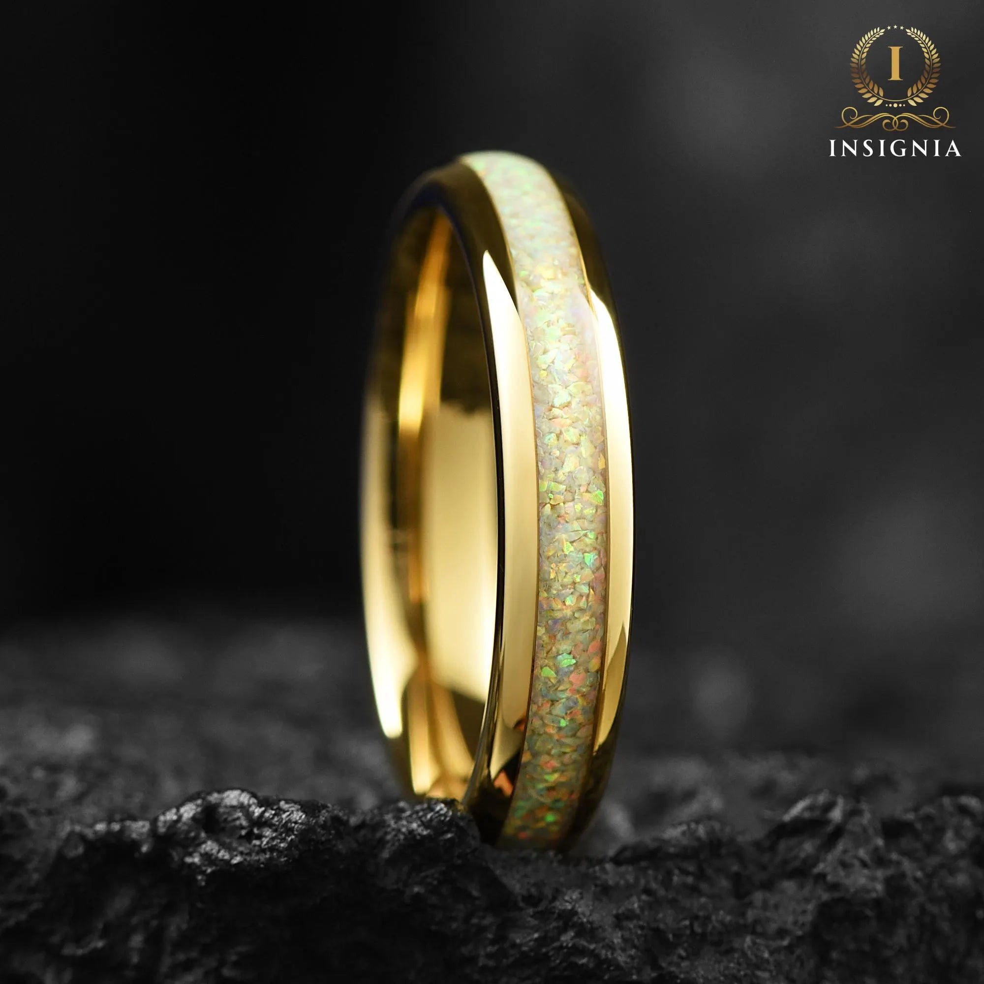 Female Wedding Rings Gold Opal Profile View