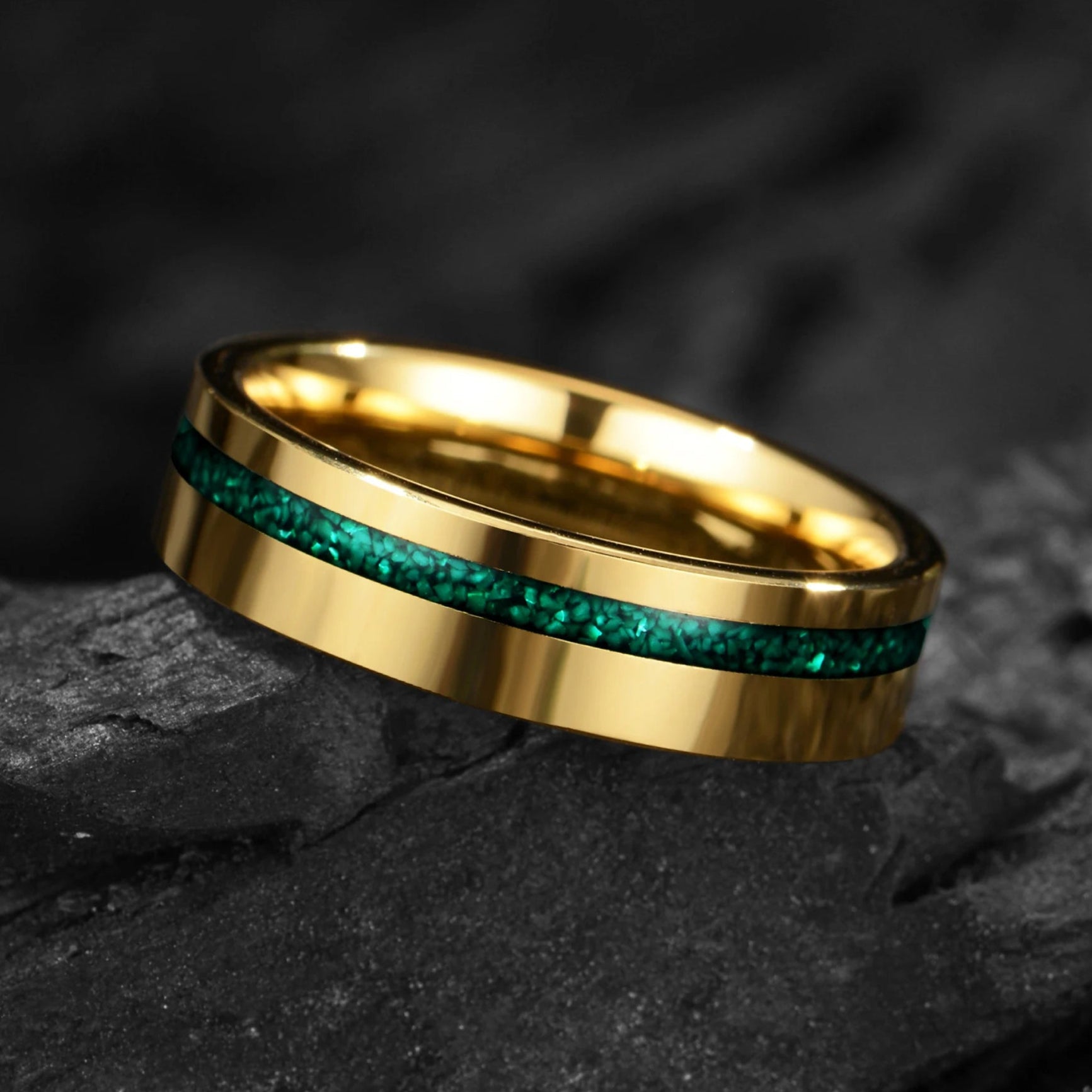 Gold Wedding Bands Malachite Angle View