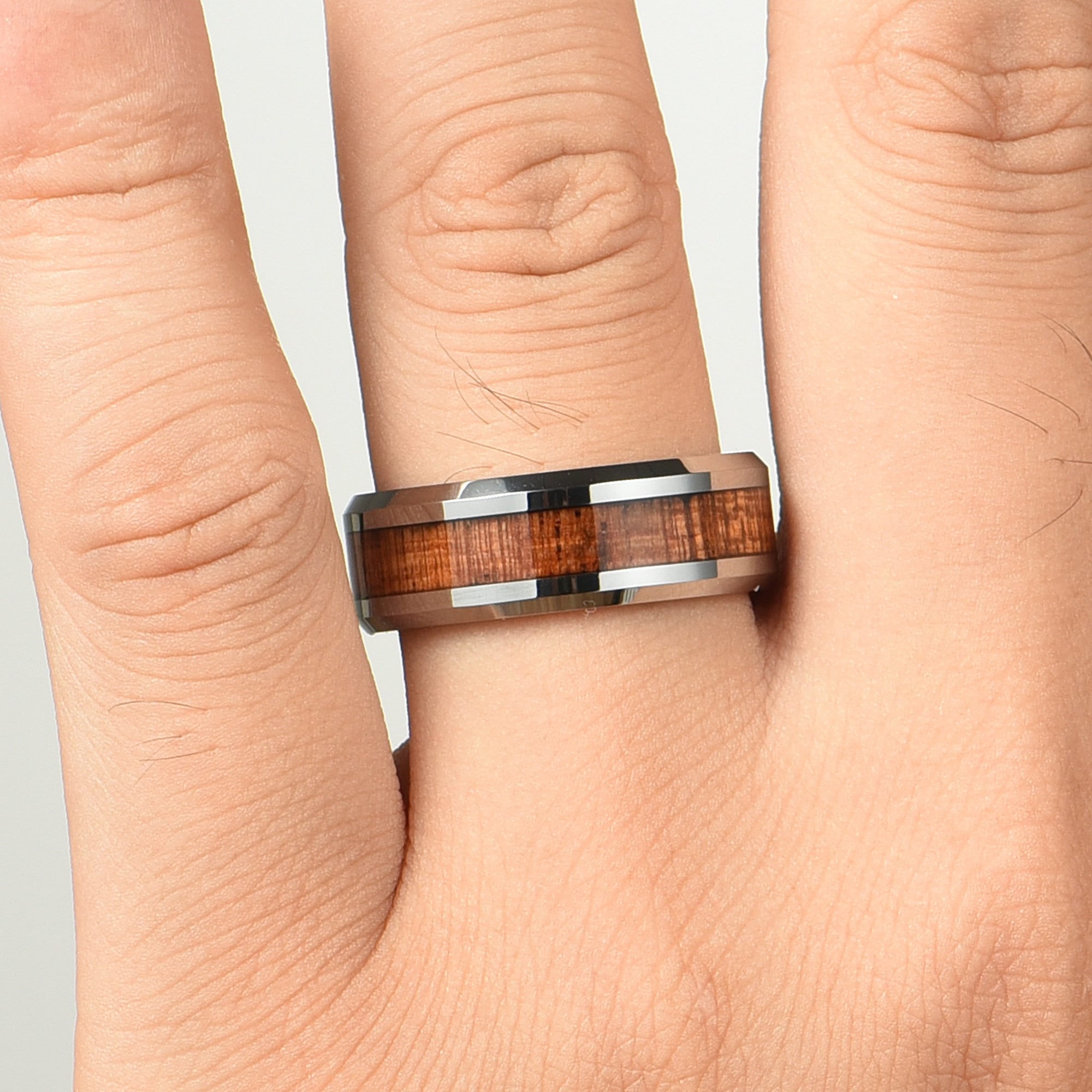 Hardwood Wedding Bands Tungsten Hand View