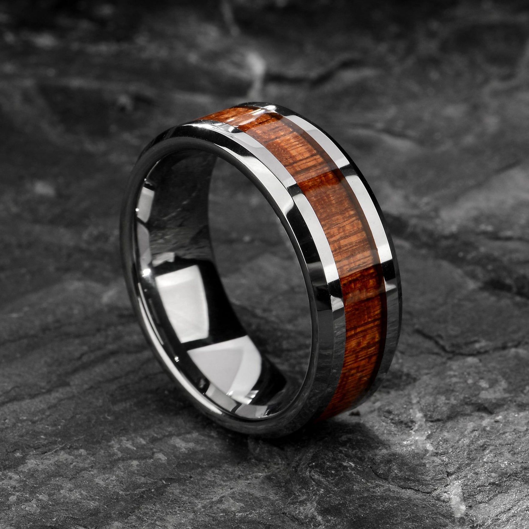 Hardwood Wedding Bands Tungsten Profile View