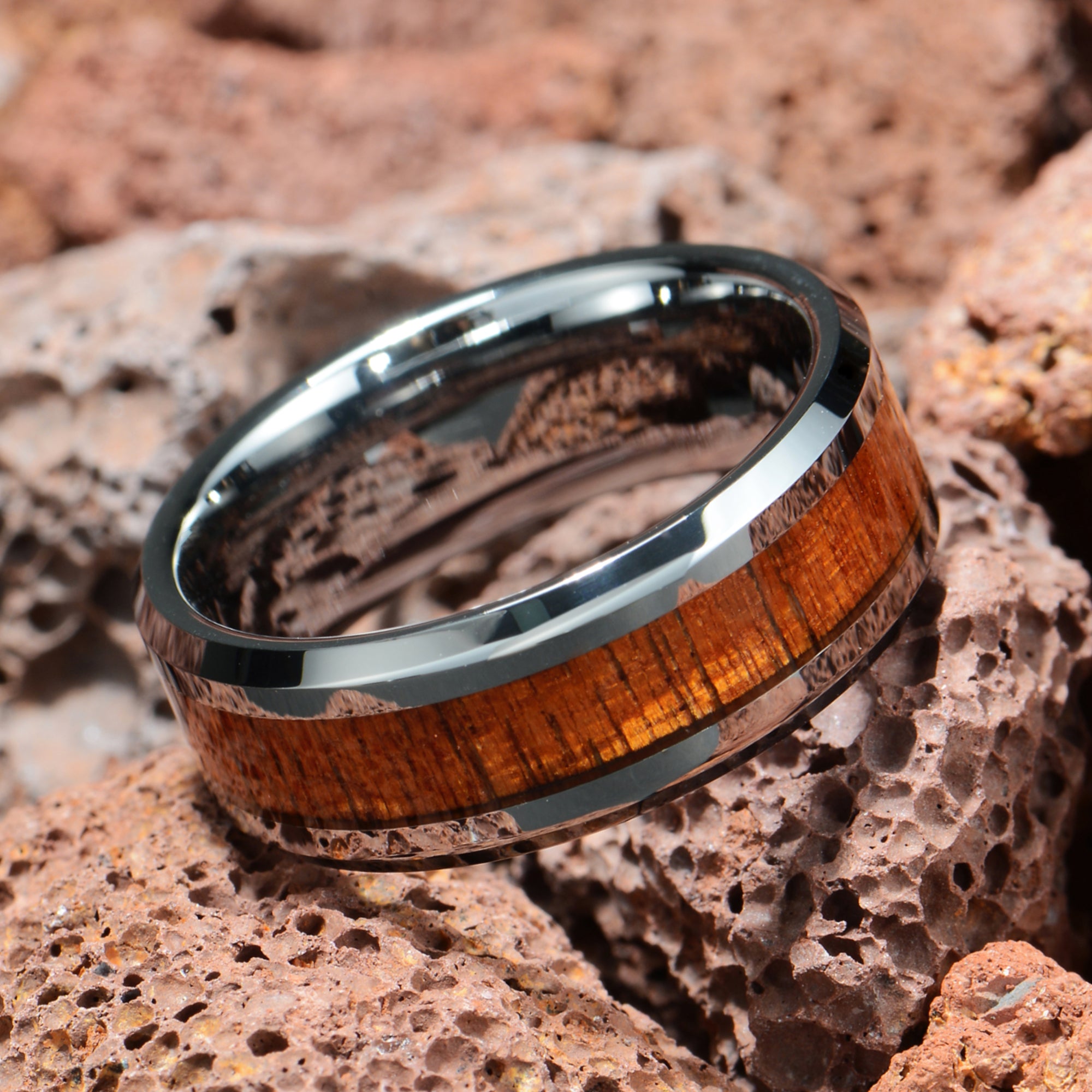 Hardwood Wedding Bands Tungsten Side View