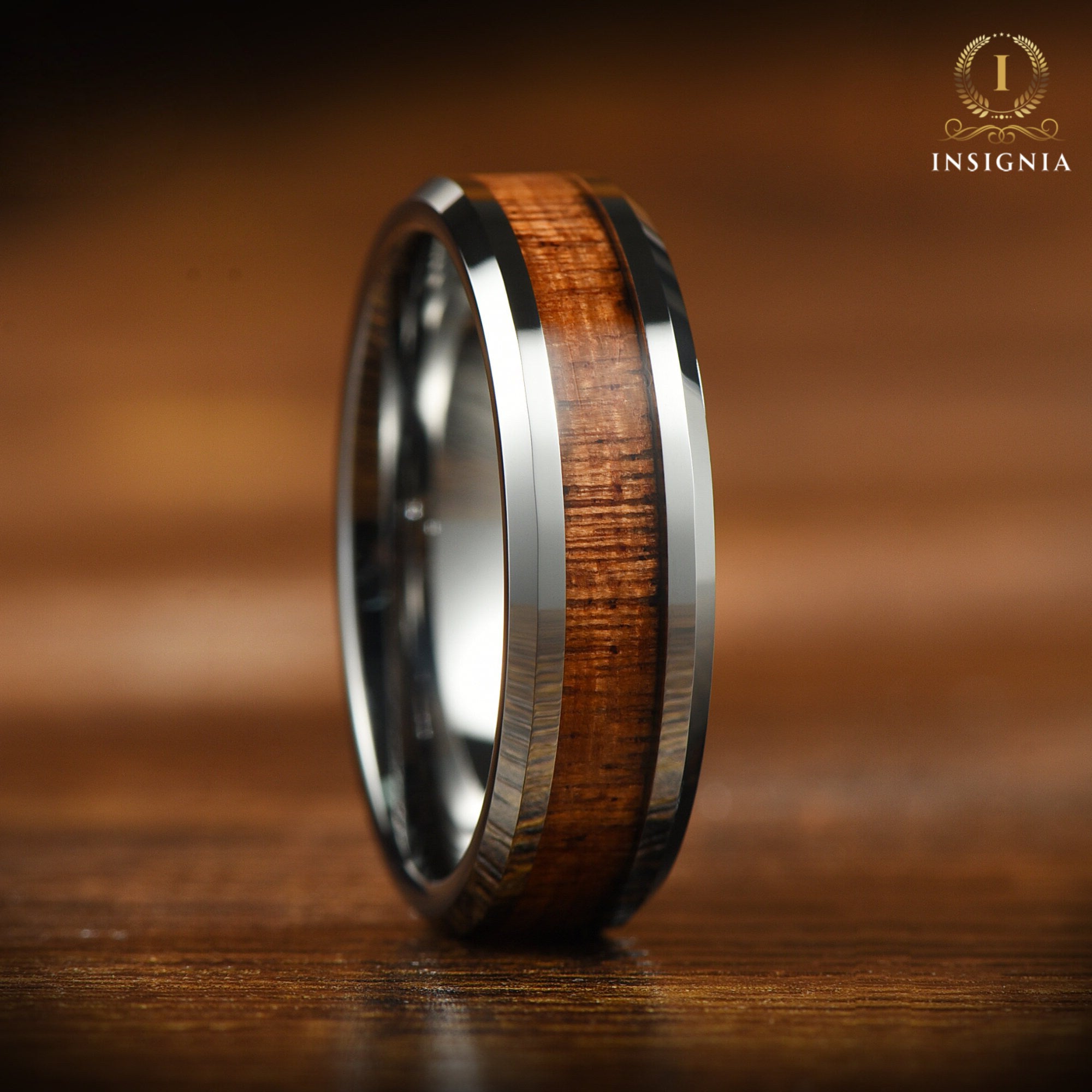 Hardwood Wedding Rings Tungsten Vertical View