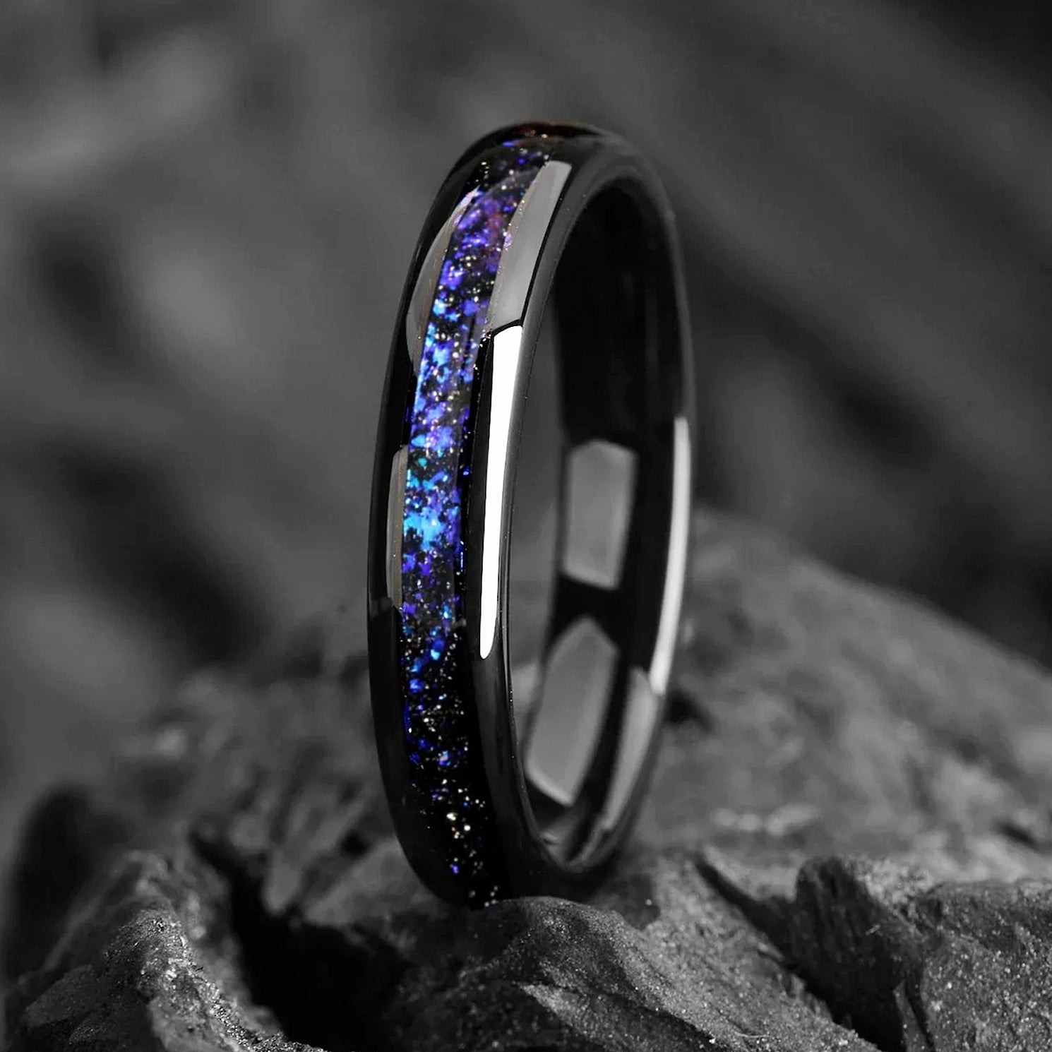 Her Promise Rings Wedding Anniversary Tungsten Side View