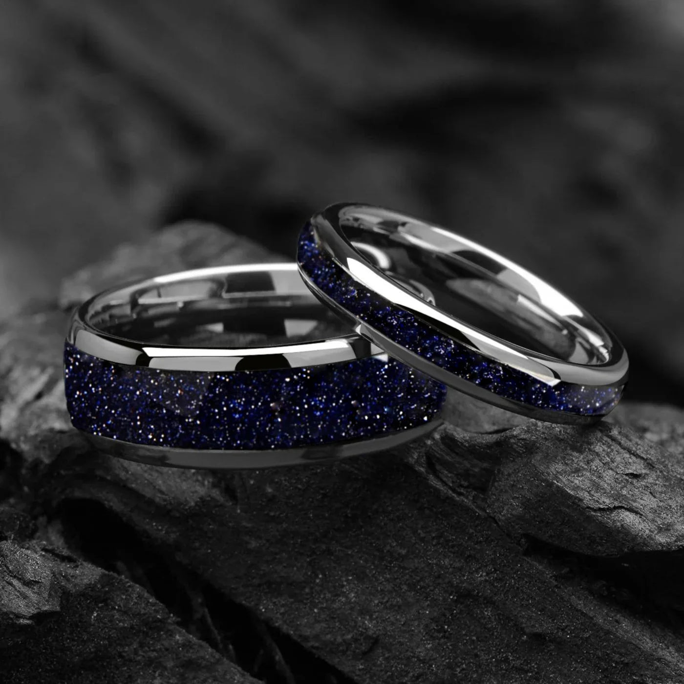 His and Her Silver Tungsten Wedding Sets in Galaxy Design