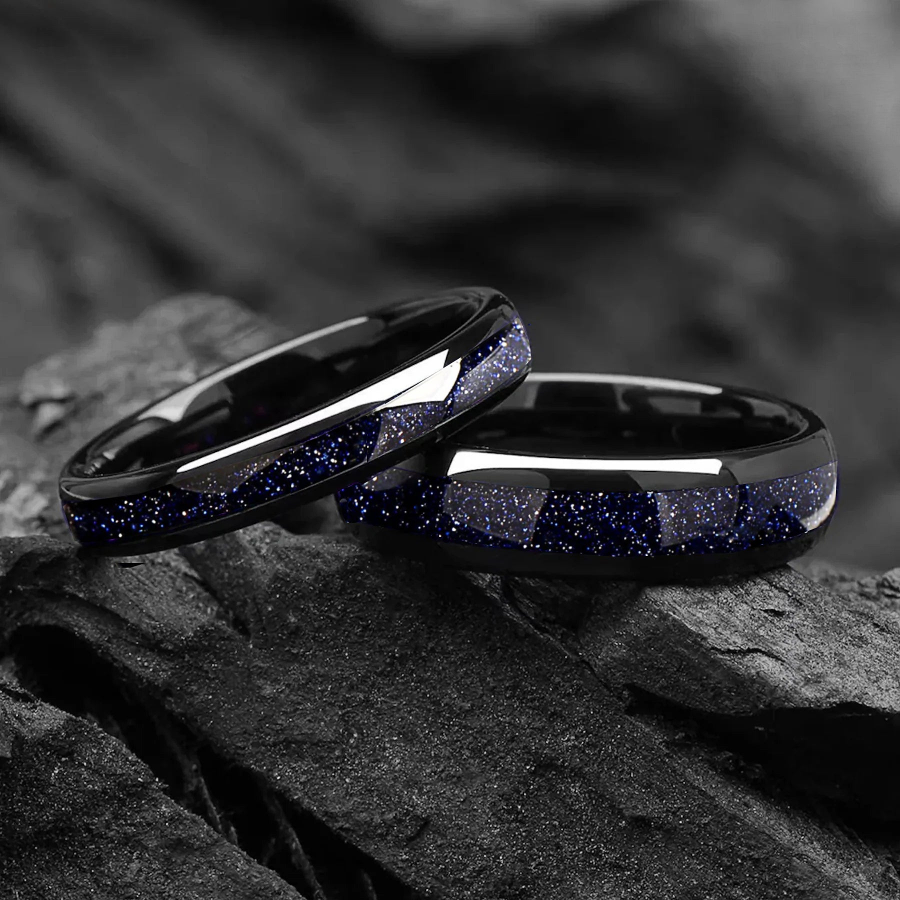 His and Hers Affordable Promise Rings in Black Galaxy Design